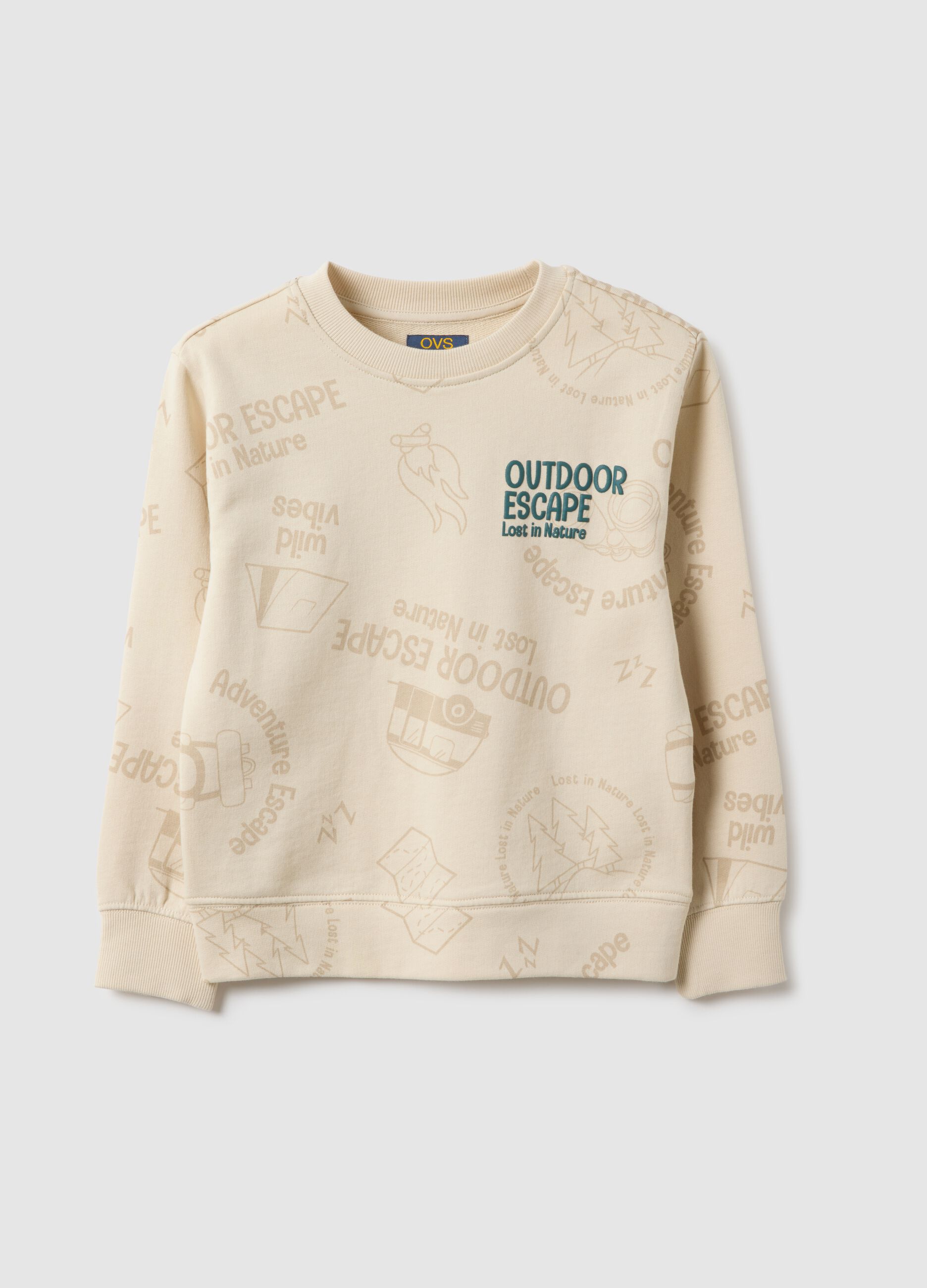 Beige pure cotton regular fit kid's sweatshirt with print