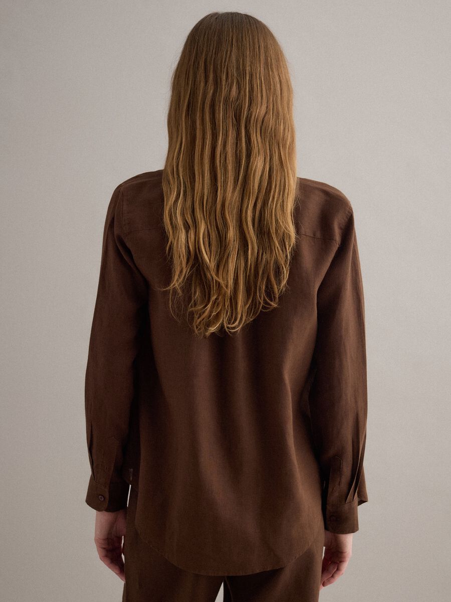 Brown pure linen regular fit shirt_3