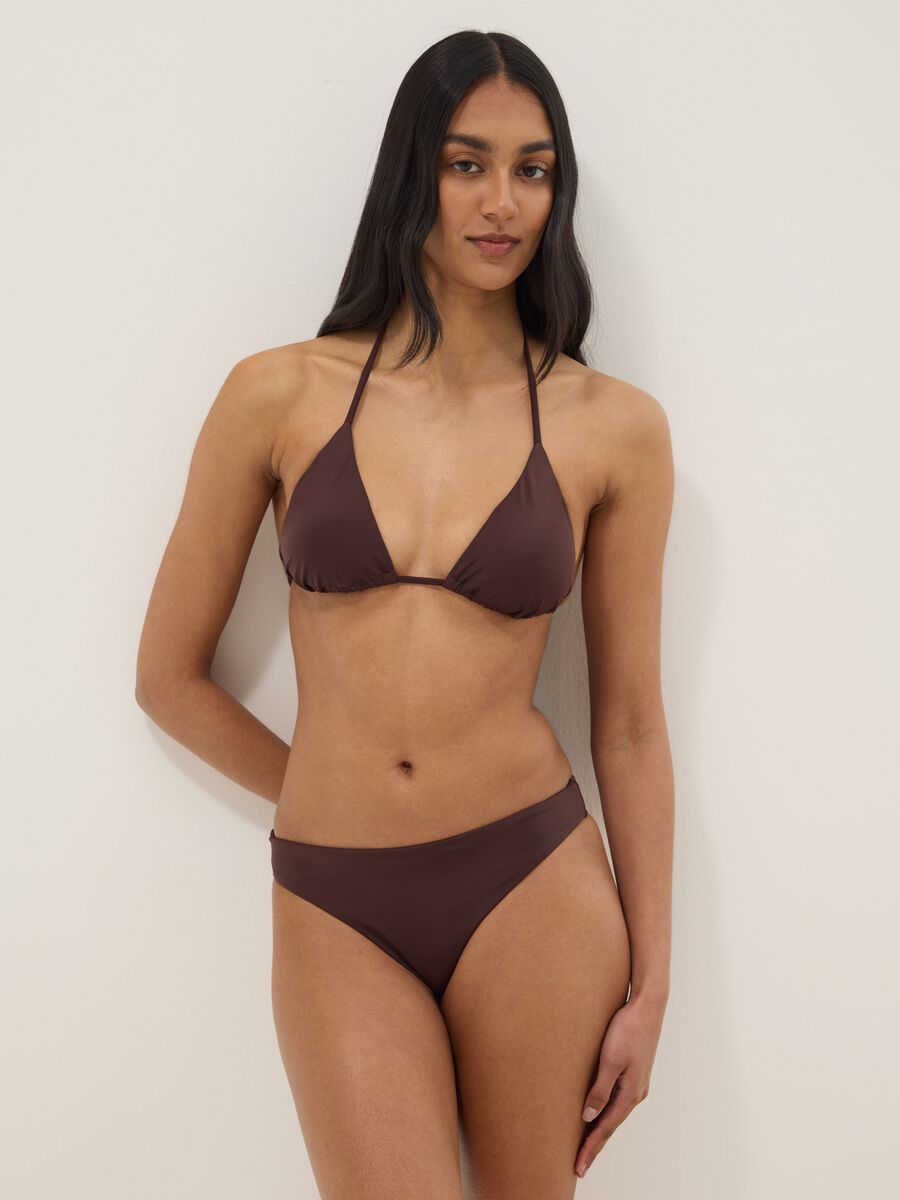 Top bikini a triangolo marrone in tessuto elasticizzato_1