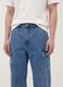 Blue pure cotton wide-leg cargo jeans_4