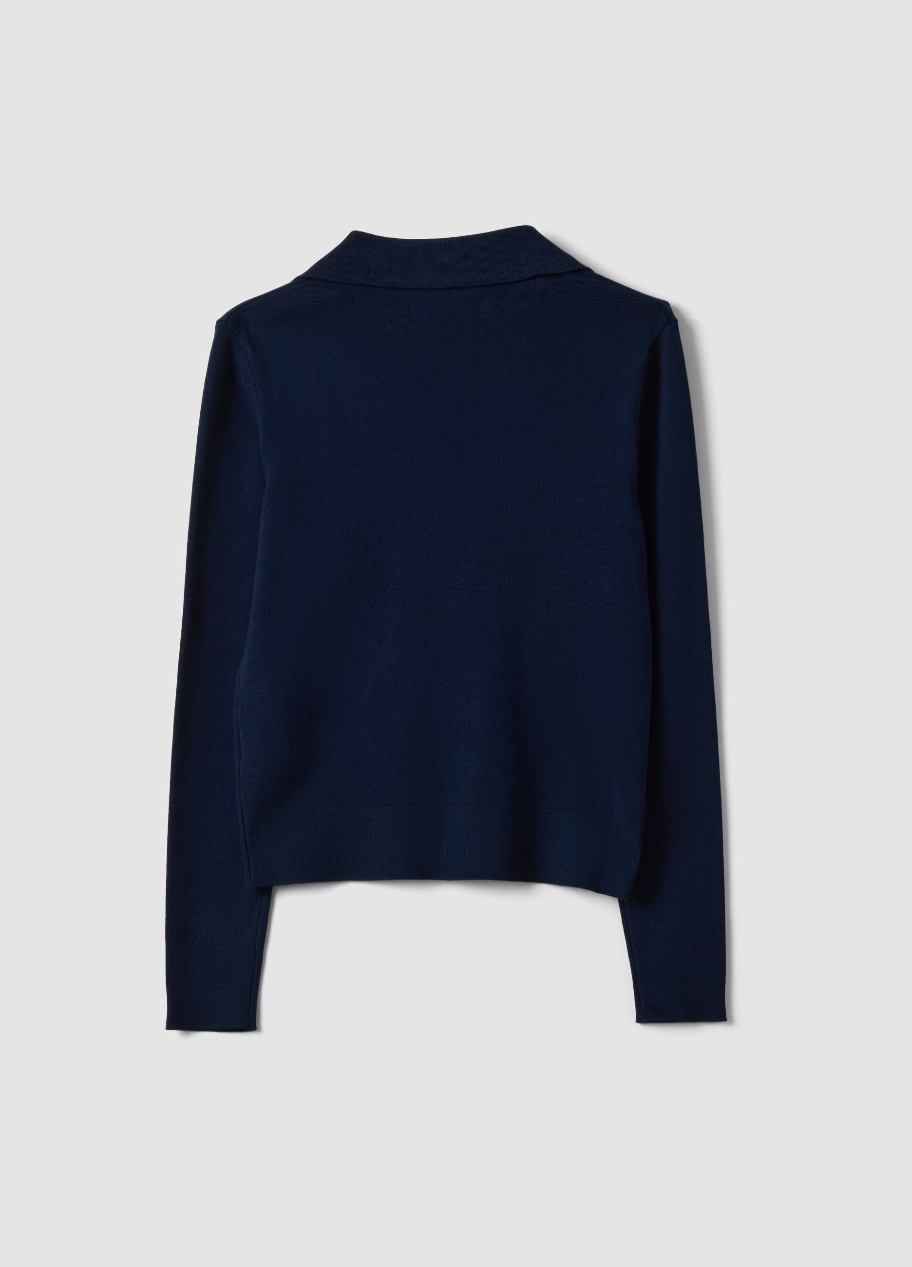 Blue viscose-blend polo-collar jumper, regular fit