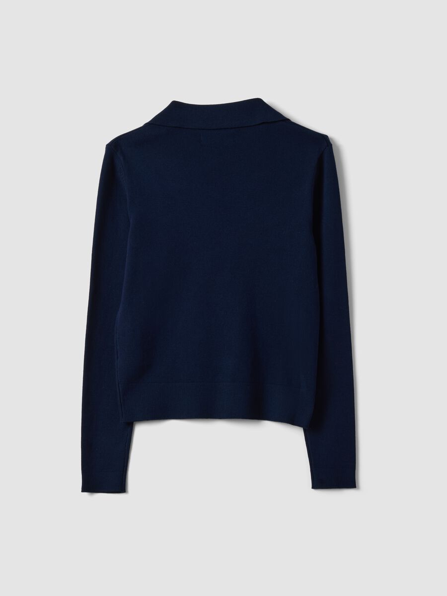Blue viscose-blend polo-collar jumper, regular fit_5