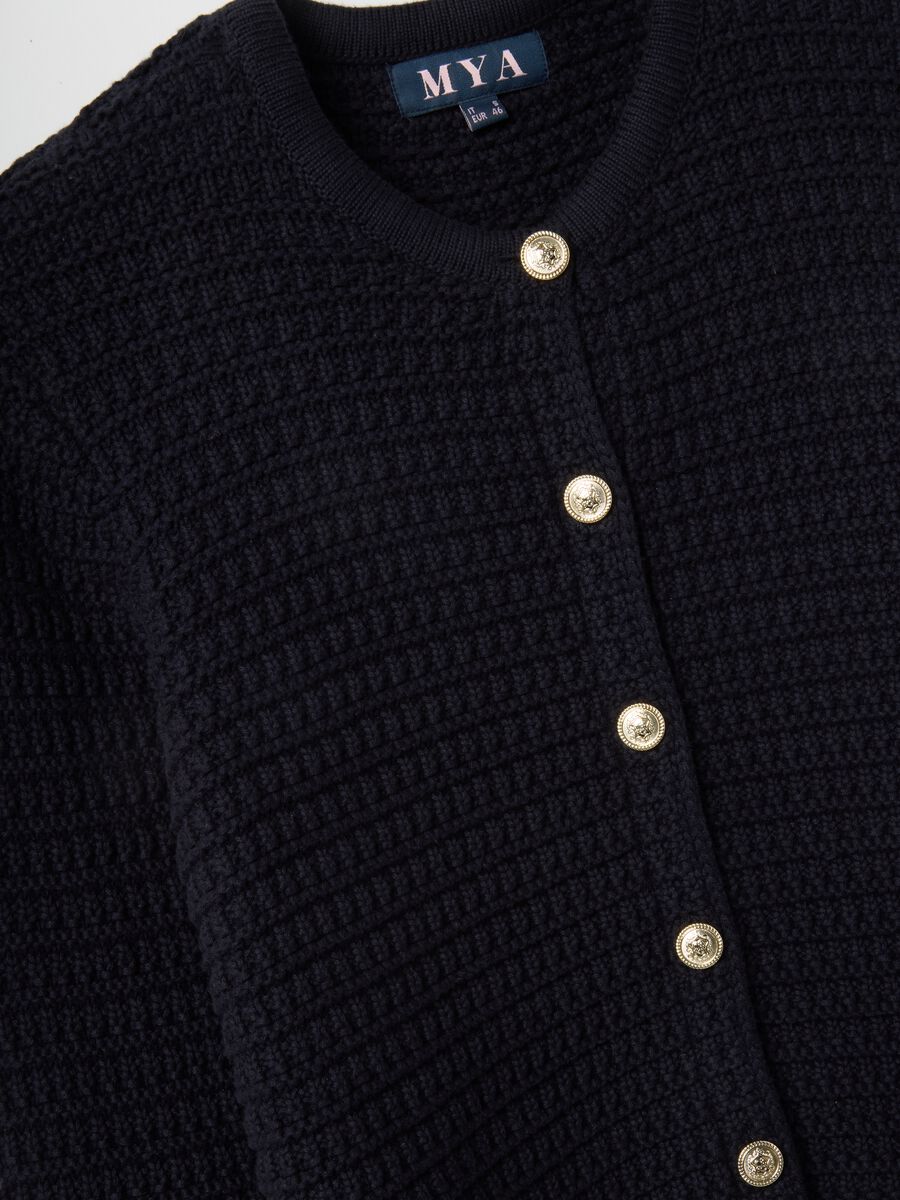 Black pure cotton regular fit cardigan with gold buttons_5