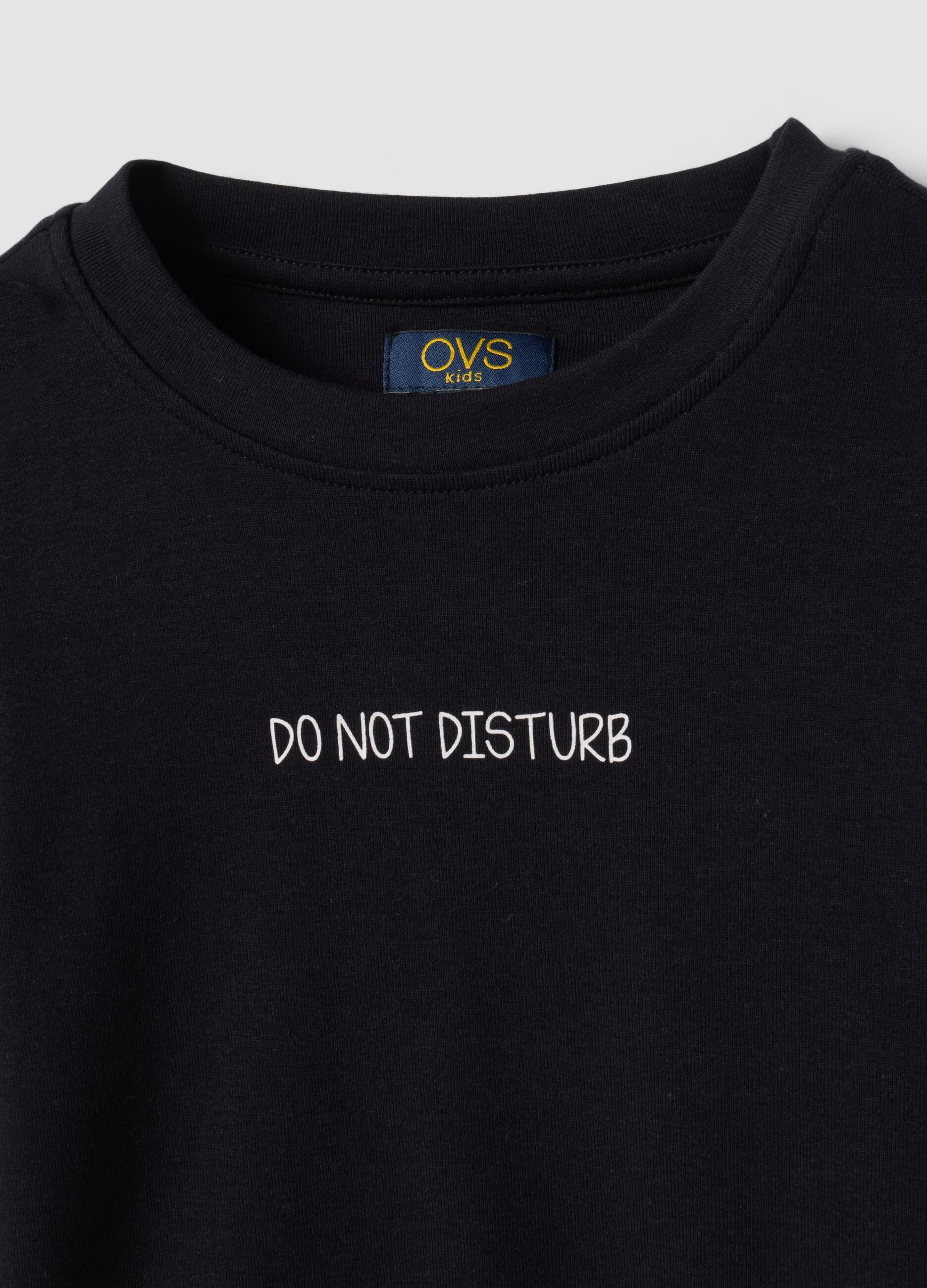 Black organic stretch-cotton T-shirt with ribbed neckline