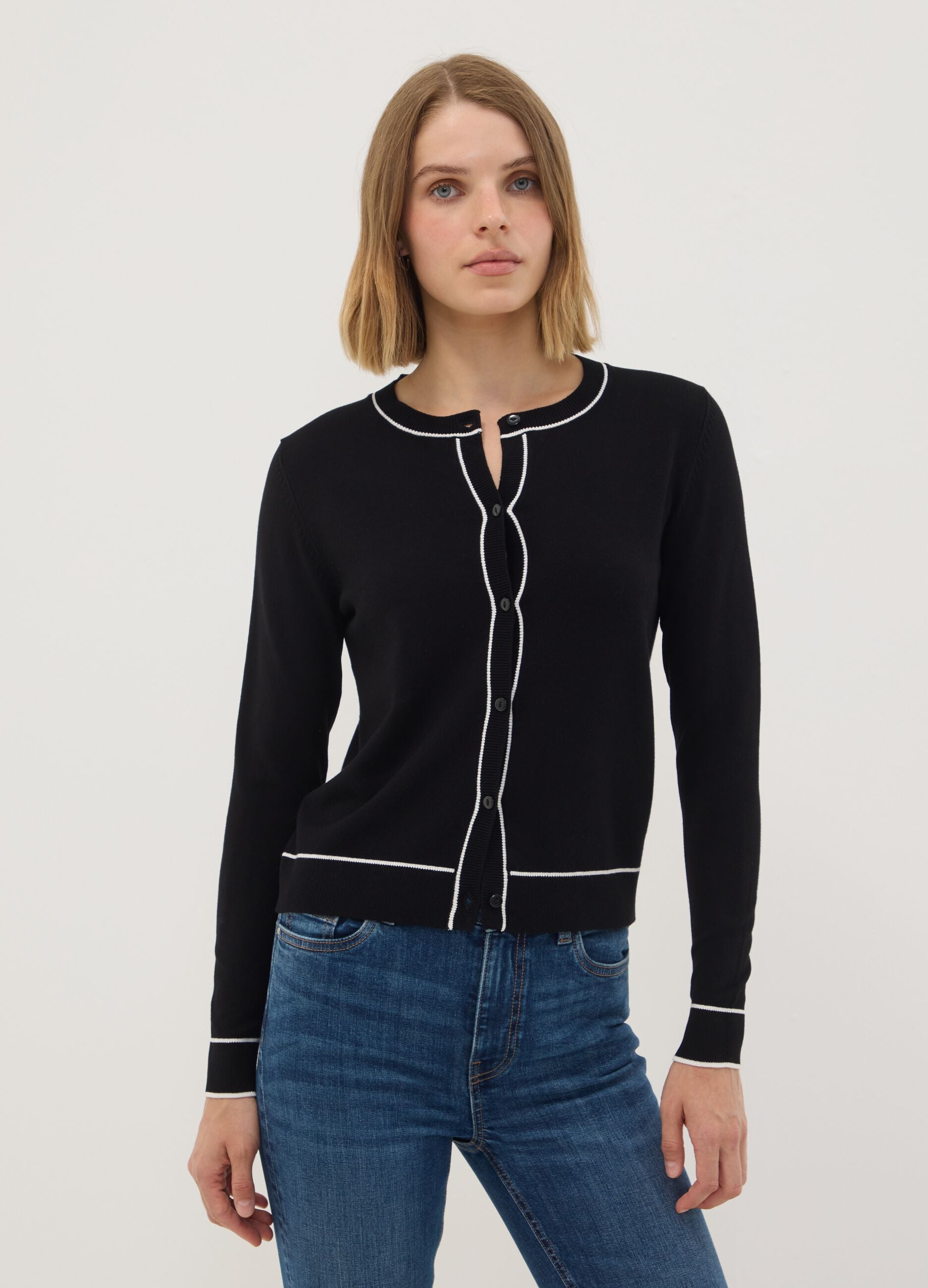 Black stretch viscose regular-fit cardigan