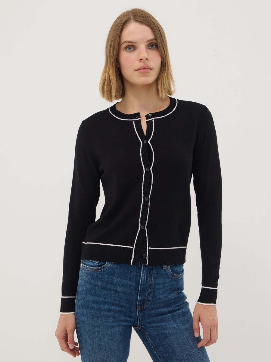 Black stretch viscose regular-fit cardigan_1