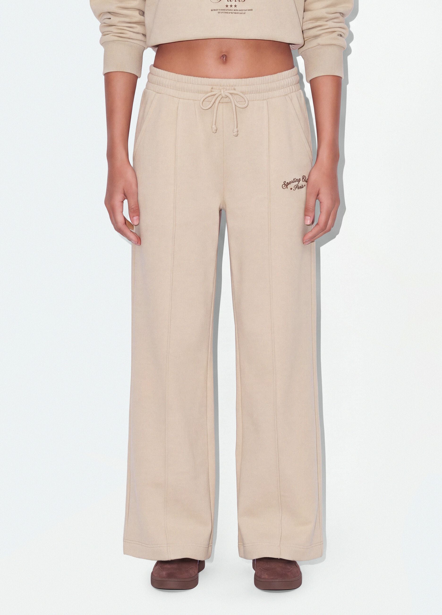 Beige cotton-blend straight-fit joggers