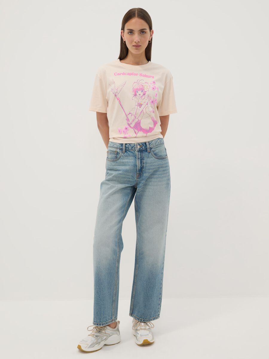 Pink pure cotton T-shirt with Sakura front print, regular fit_1