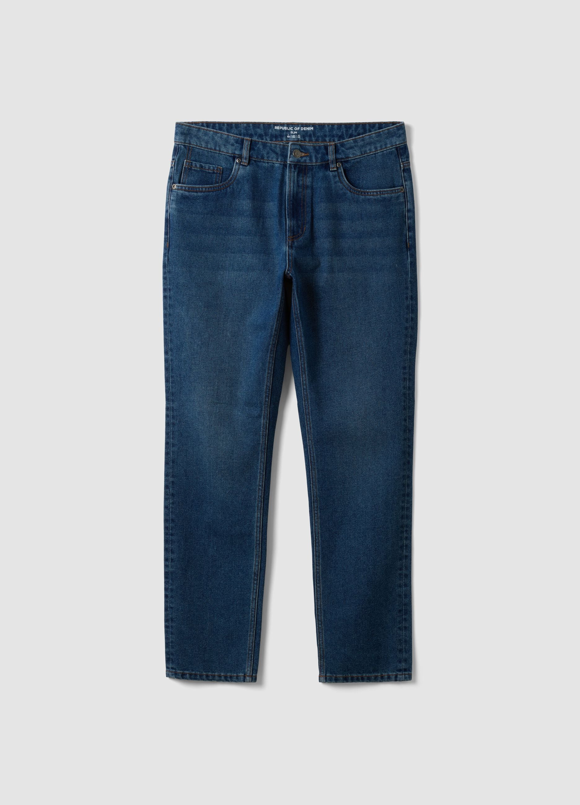 Blue denim slim-fit jeans in cotton and viscose blend