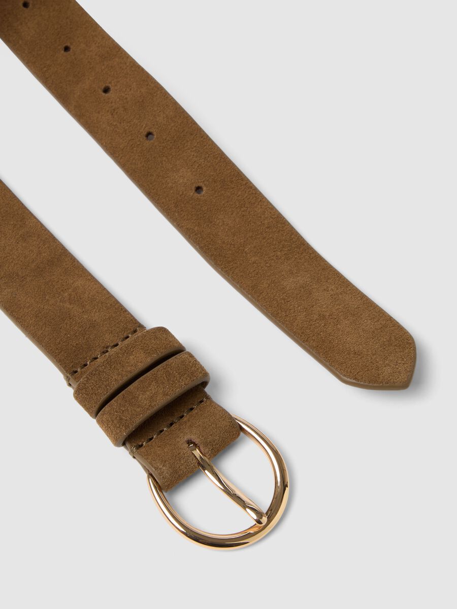 Cintura in vera pelle marrone con fibbia dorata_1