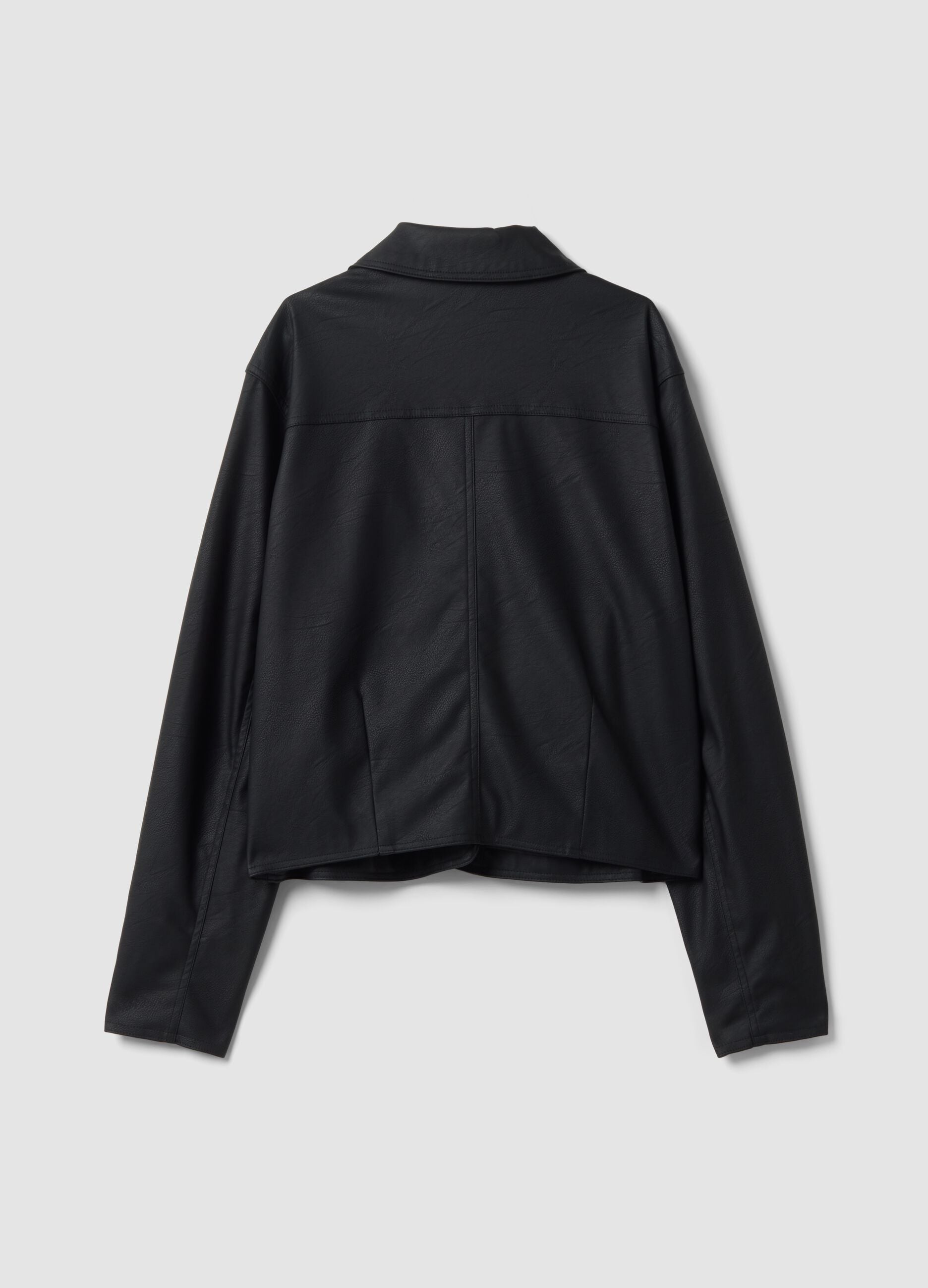 Black zip-up jacket with slim-fit collar