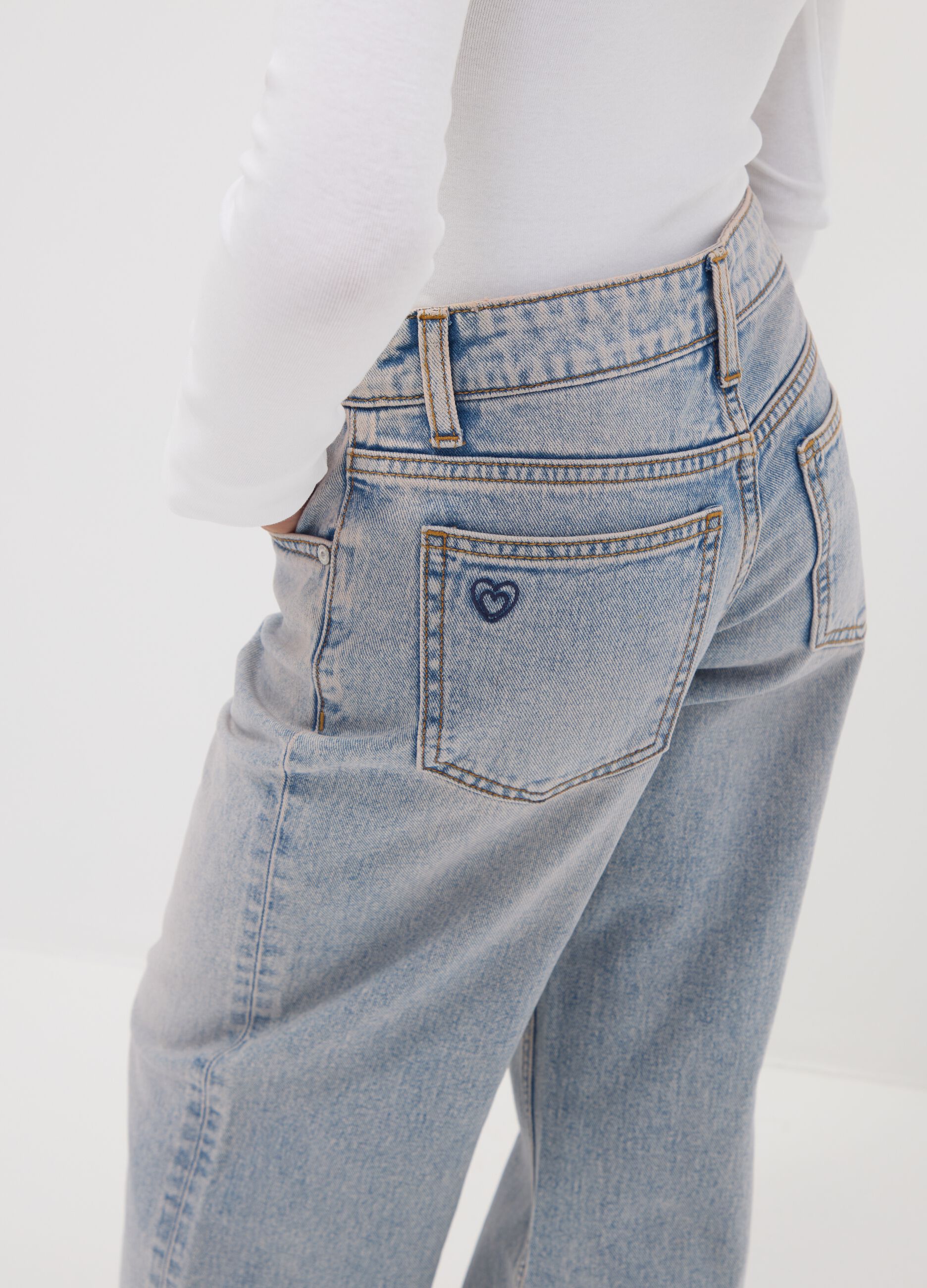 Light blue wide-leg denim jeans in pure cotton for girls