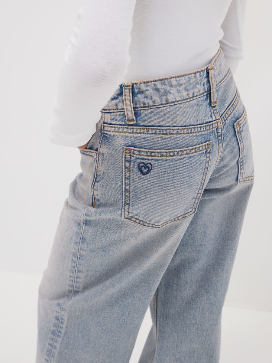 Light blue wide-leg denim jeans in pure cotton for girls_2