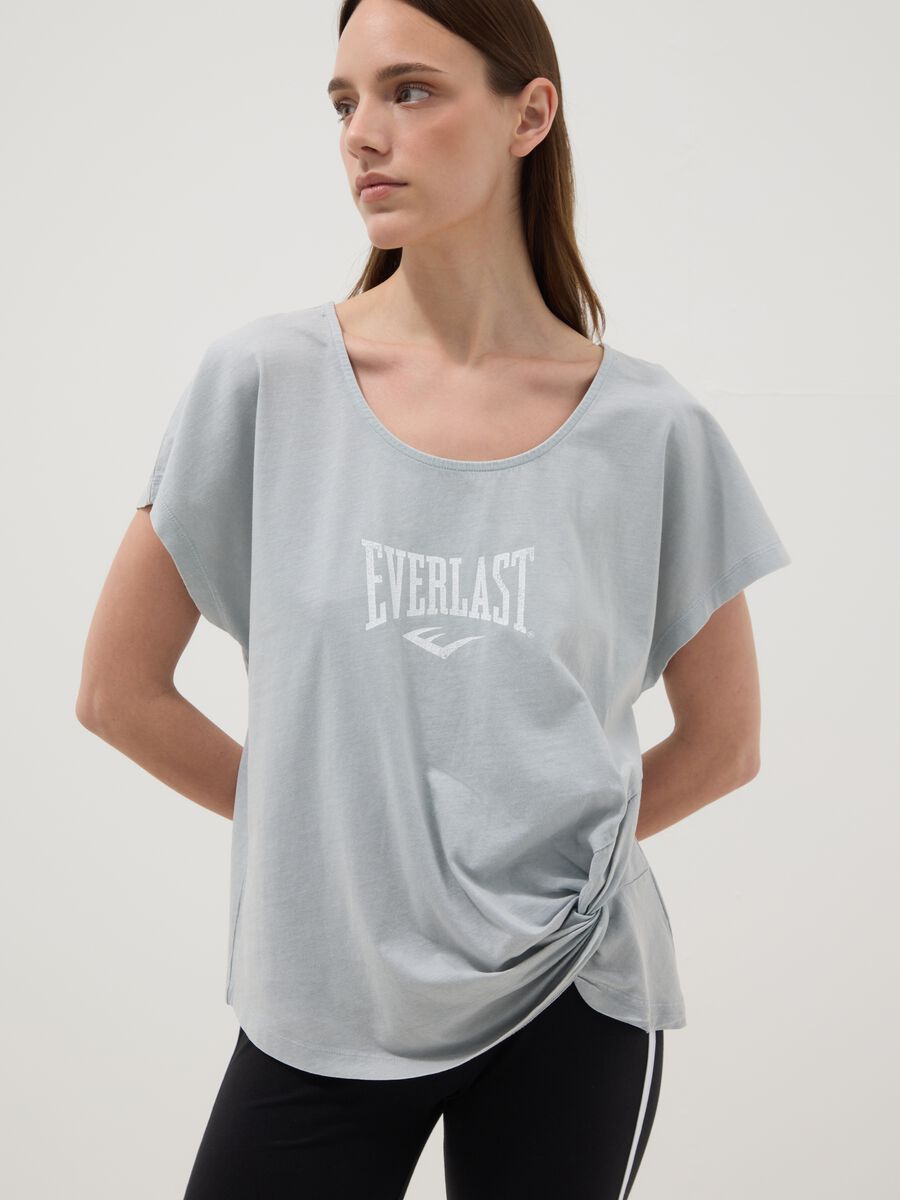 Grey pure cotton T-shirt with regular fit and knot detail_0