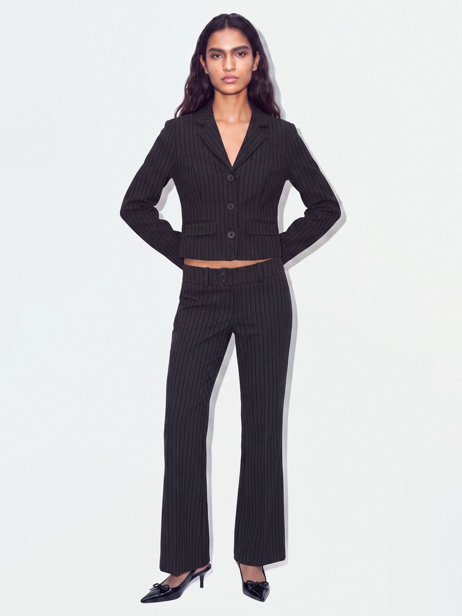 Black flared pinstripe trousers in stretch viscose_0