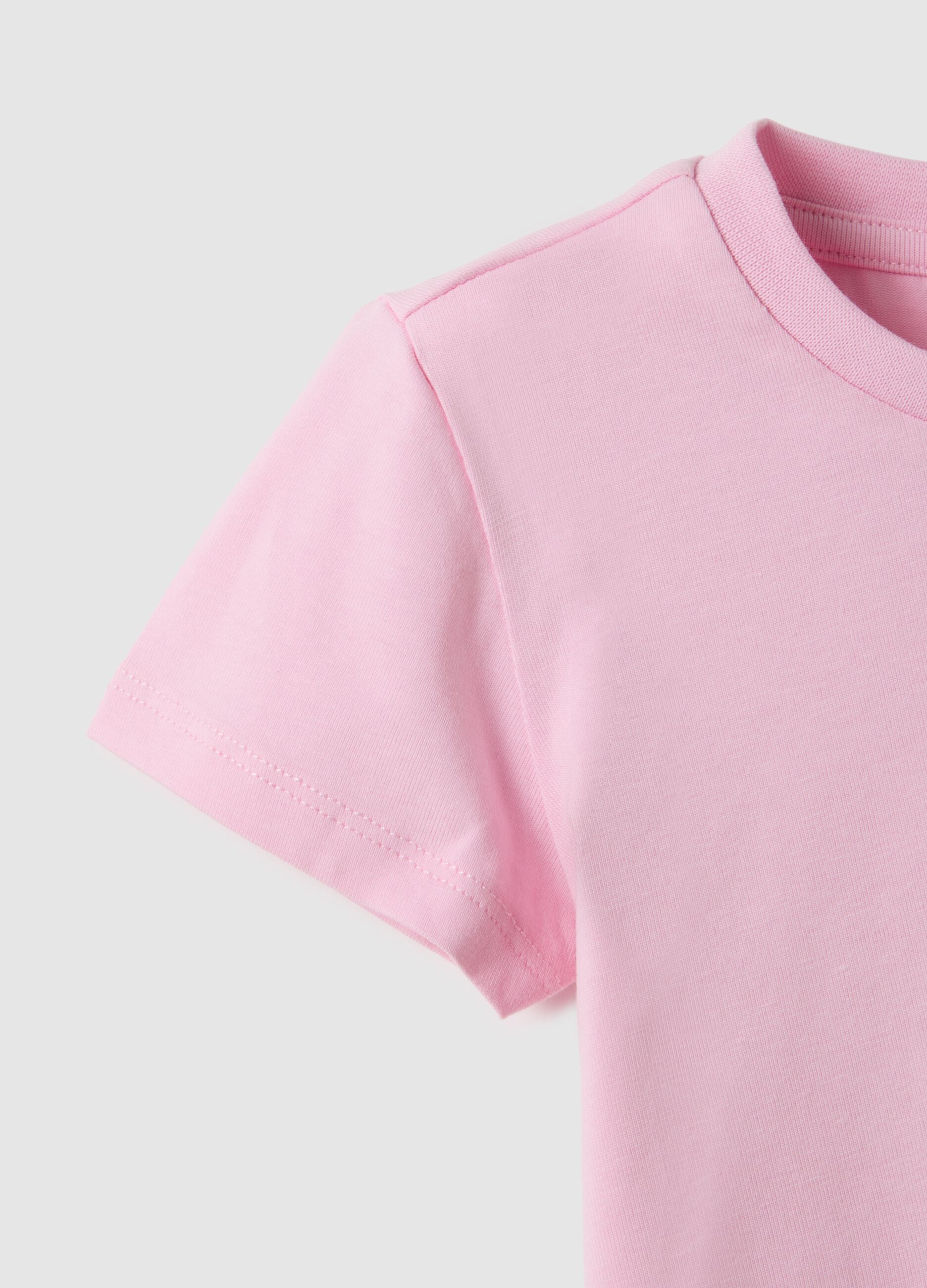 Pink girl&rsquo;s stretch cotton t-shirt with heart - regular fit