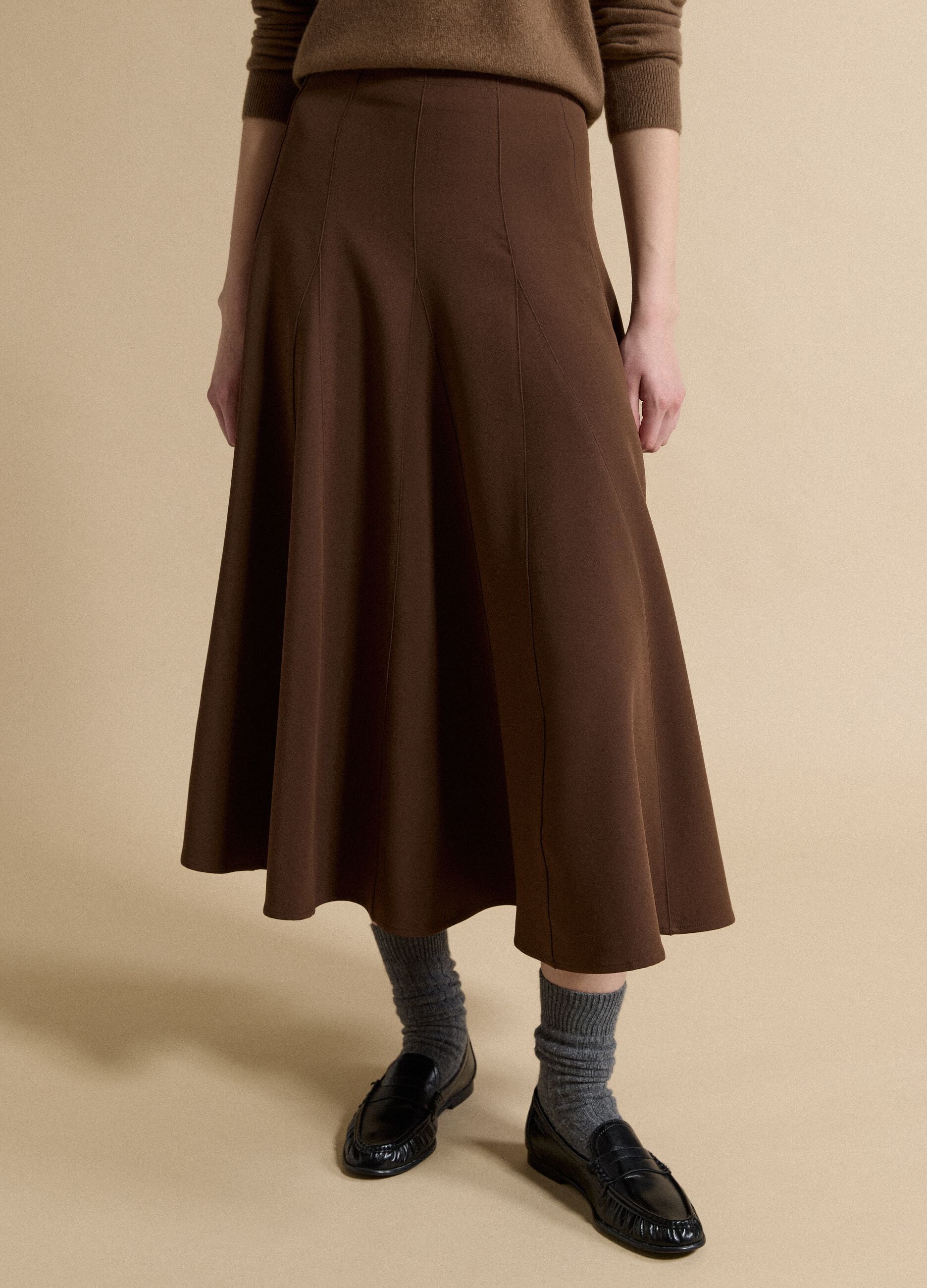 Brown stretch viscose skirt with regular waist