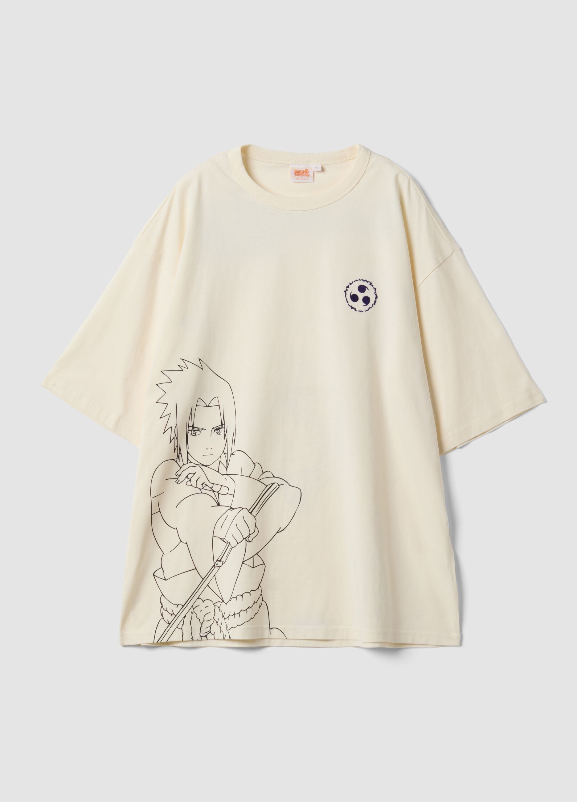 White oversized pure cotton Naruto print T-shirt
