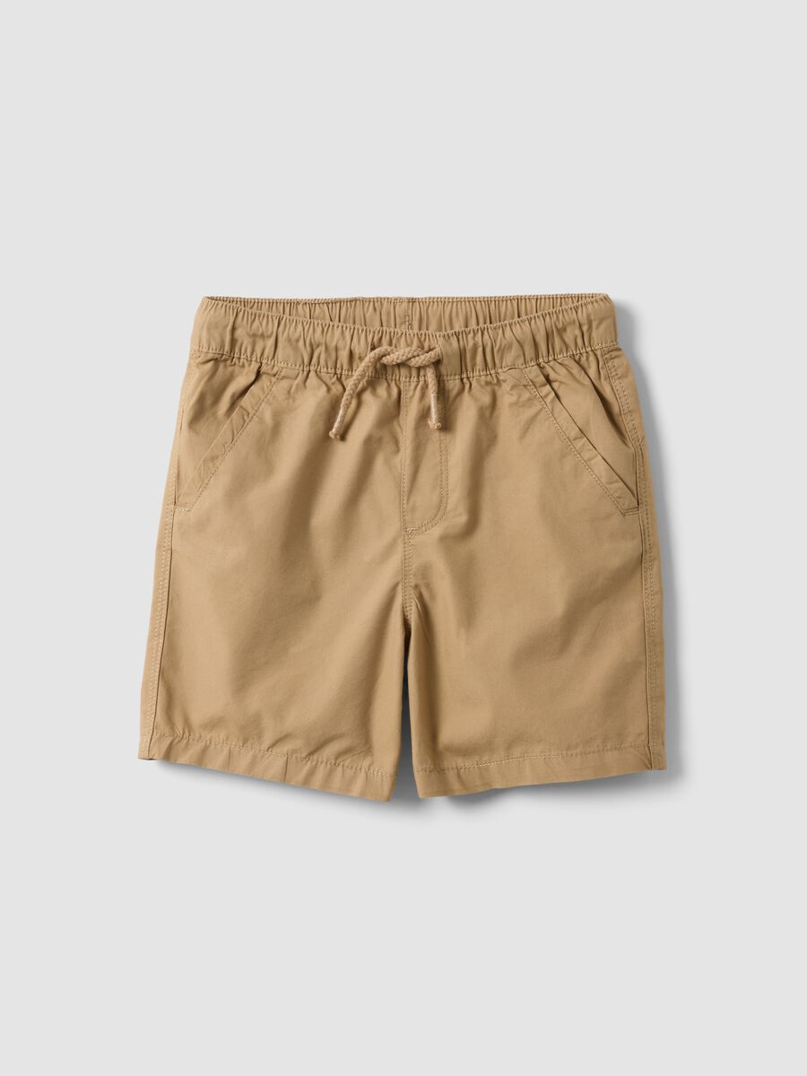 Shorts in puro cotone beige da bimbo regular fit con coulisse_0