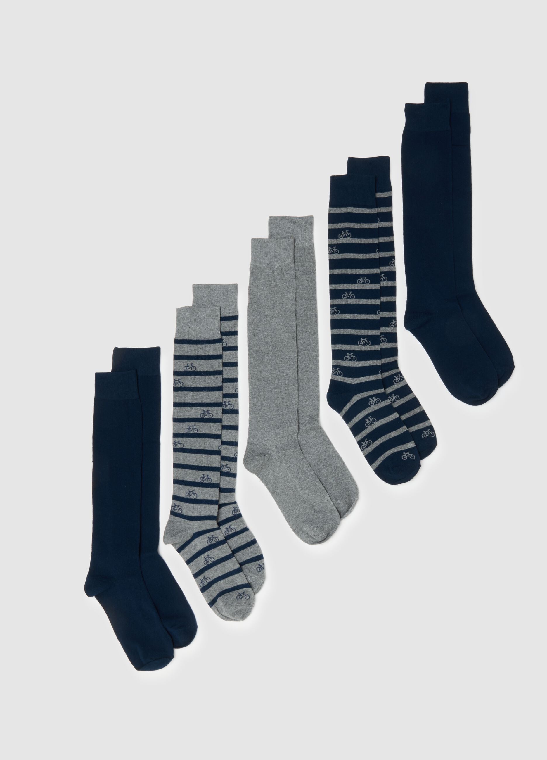 Multicolour stretch cotton long socks multipack with stripes