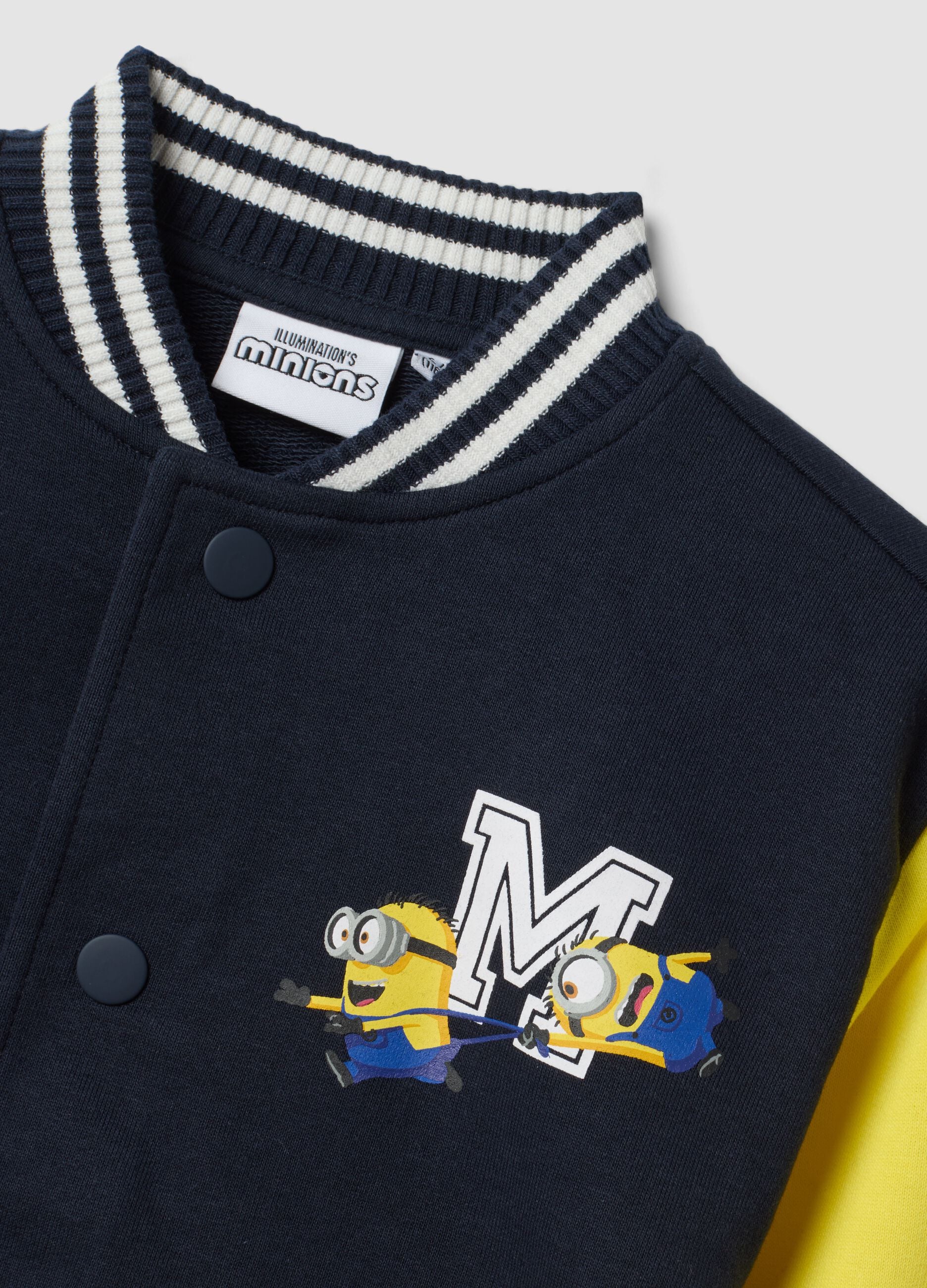 Blue college-style crewneck sweatshirt in cotton blend with Minions print for boys