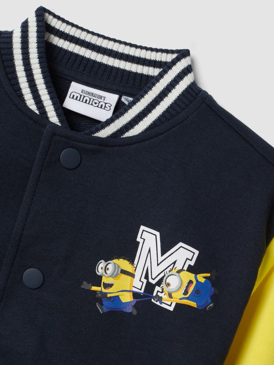 Blue college-style crewneck sweatshirt in cotton blend with Minions print for boys_3