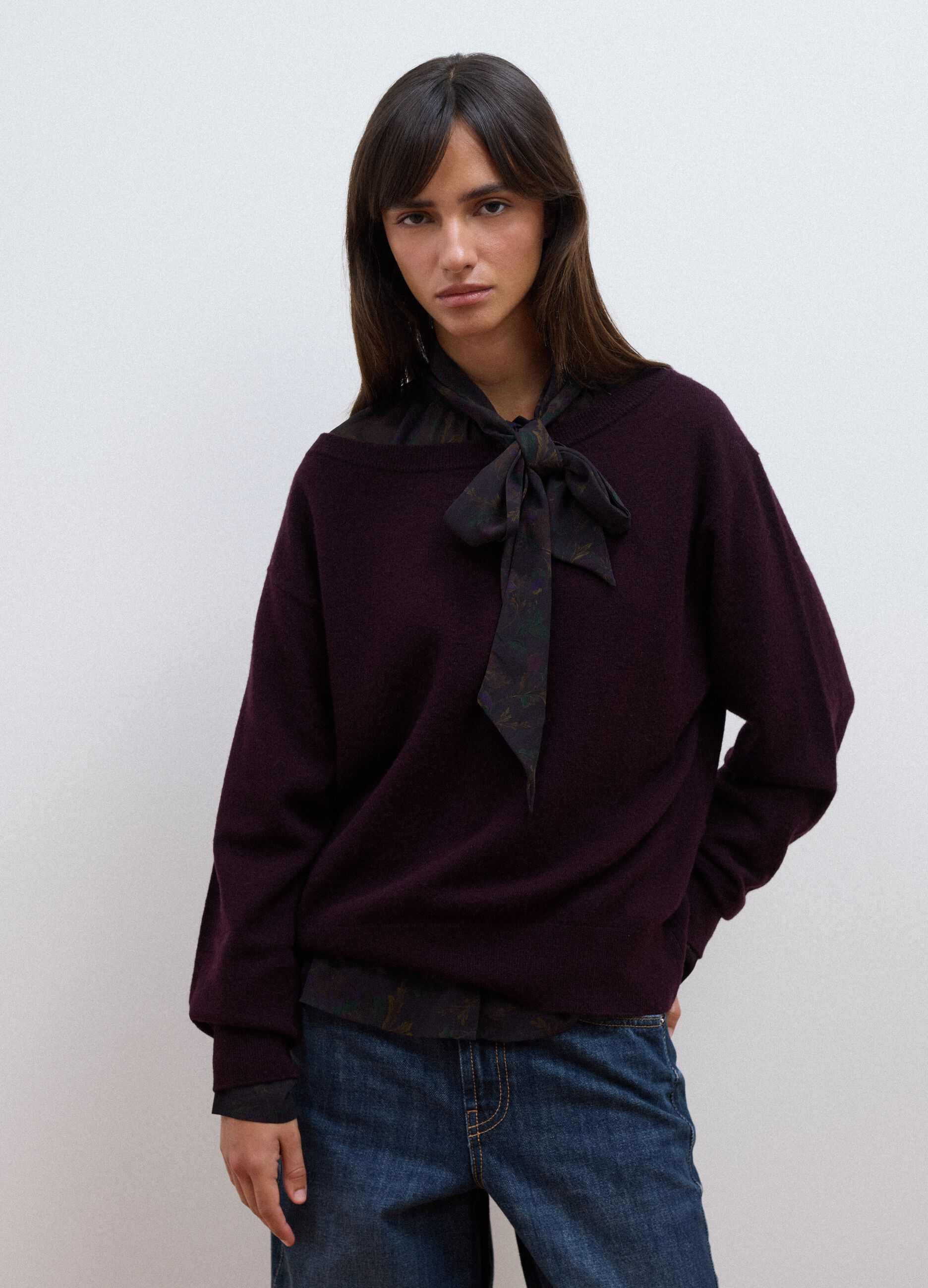 Purple pure wool boat-neck jumper
