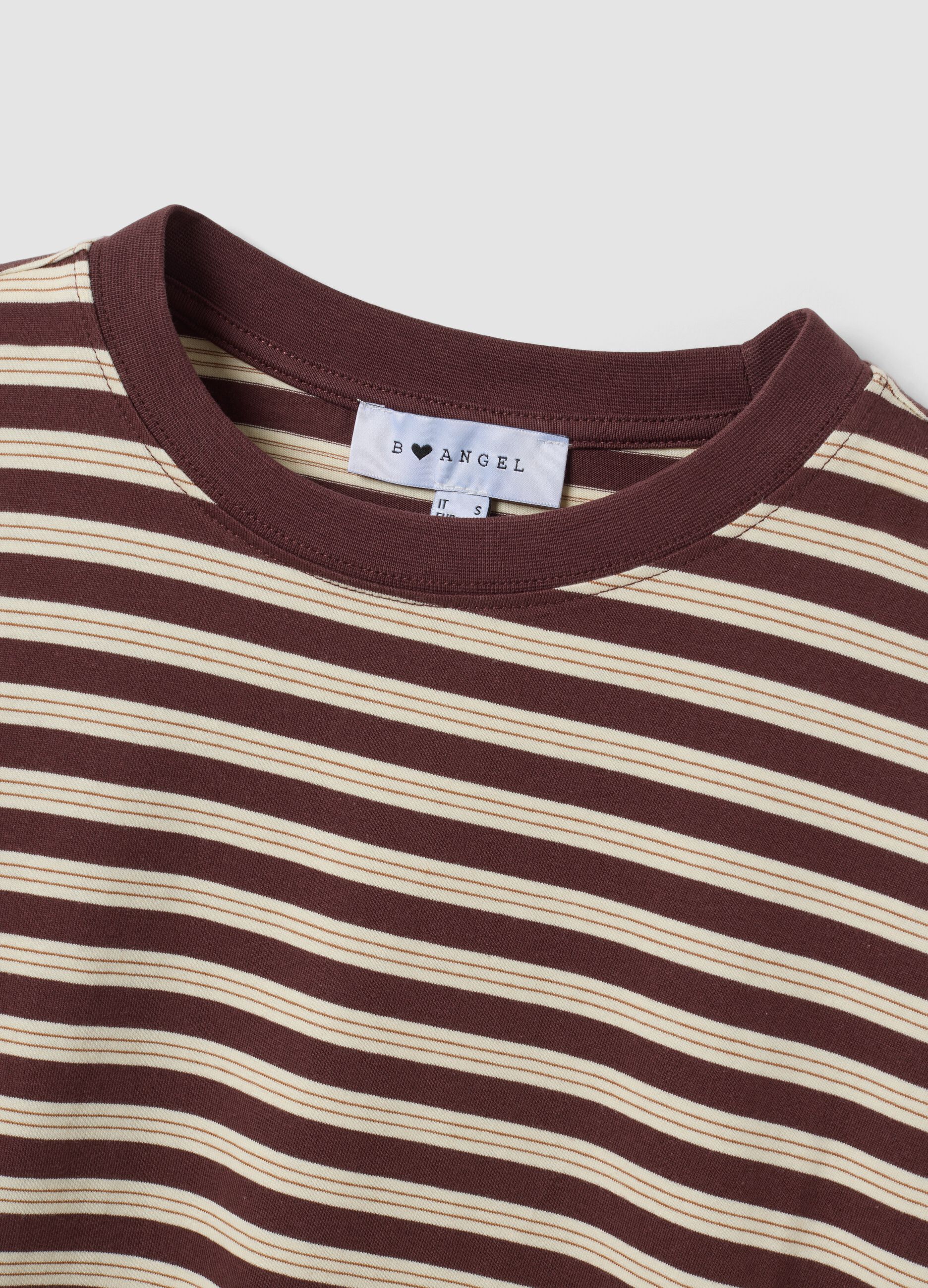 Brown striped pure cotton T-shirt with crew neck, relaxed fit