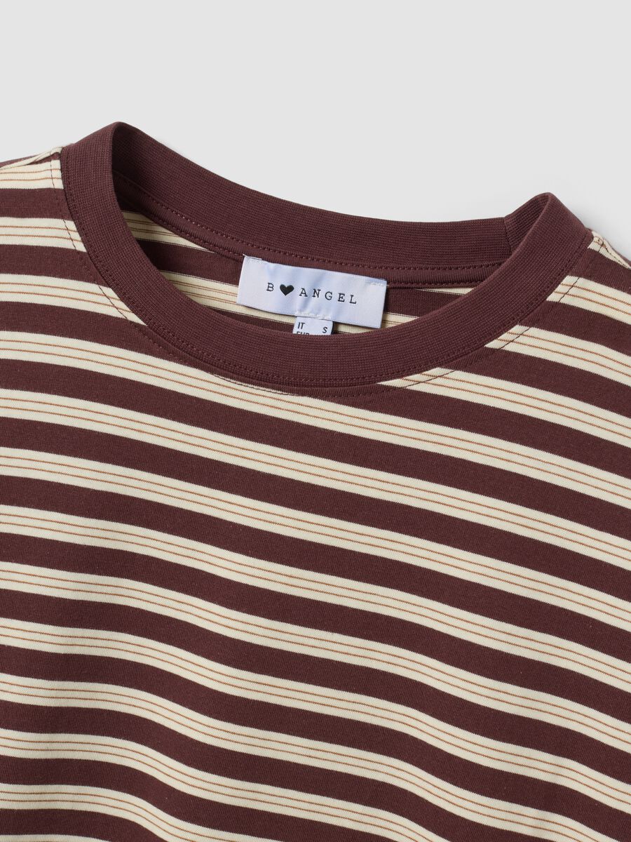 Brown striped pure cotton T-shirt with crew neck, relaxed fit_1