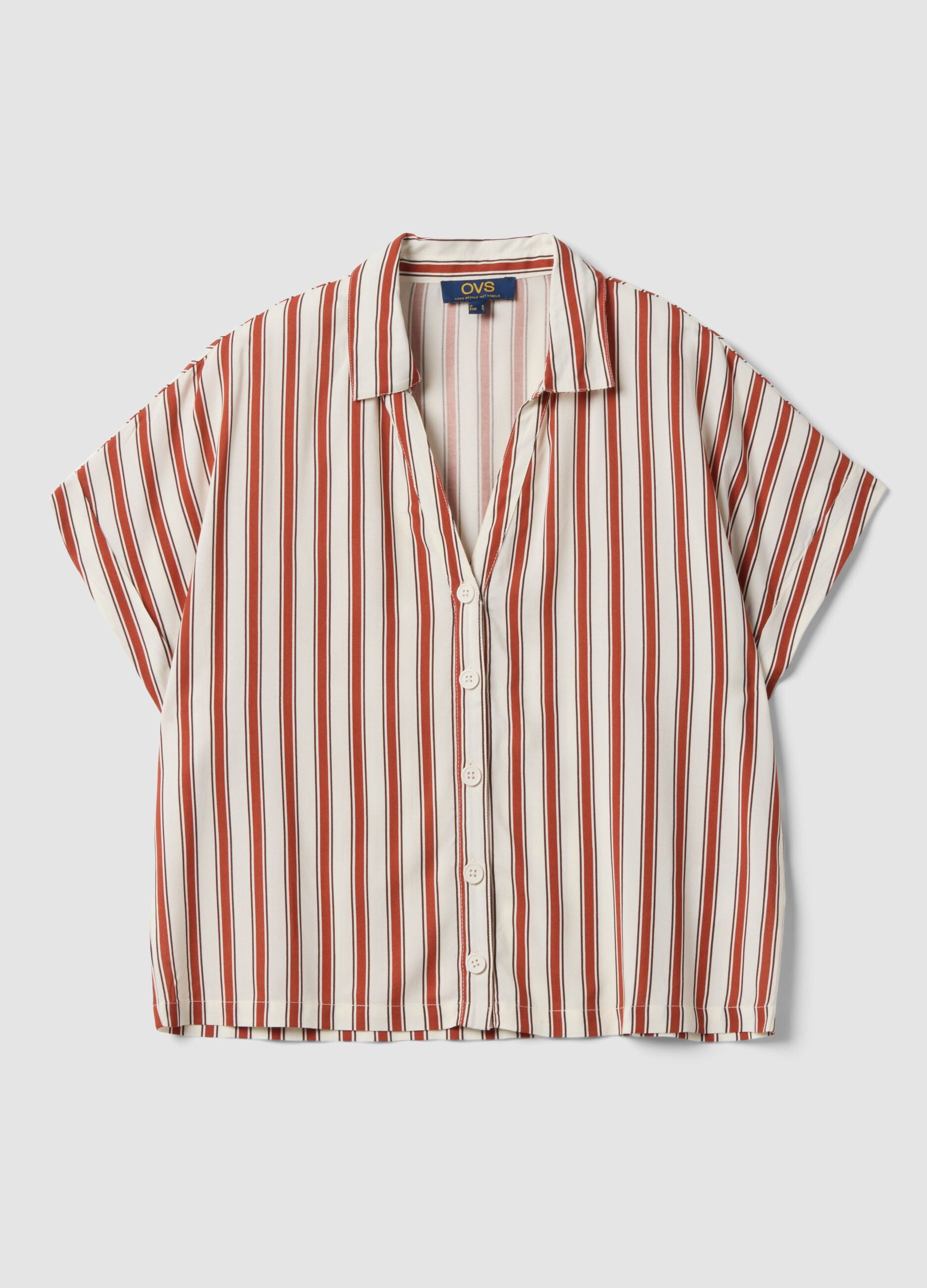 Multicolour striped pure viscose short-sleeve oversized shirt
