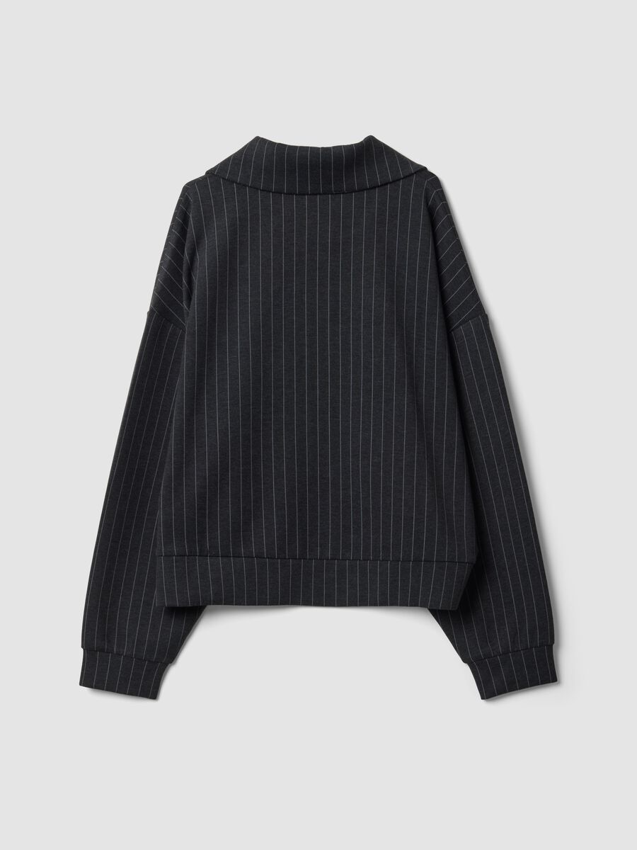 Grey striped stretch viscose full-zip sweatshirt with collar_2
