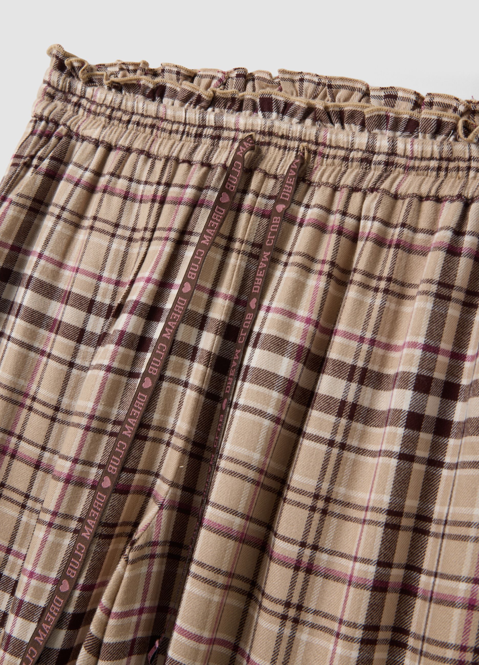 Beige pure viscose checked pyjama trousers