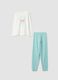 White organic cotton jersey pyjamas with print and green trousers_0