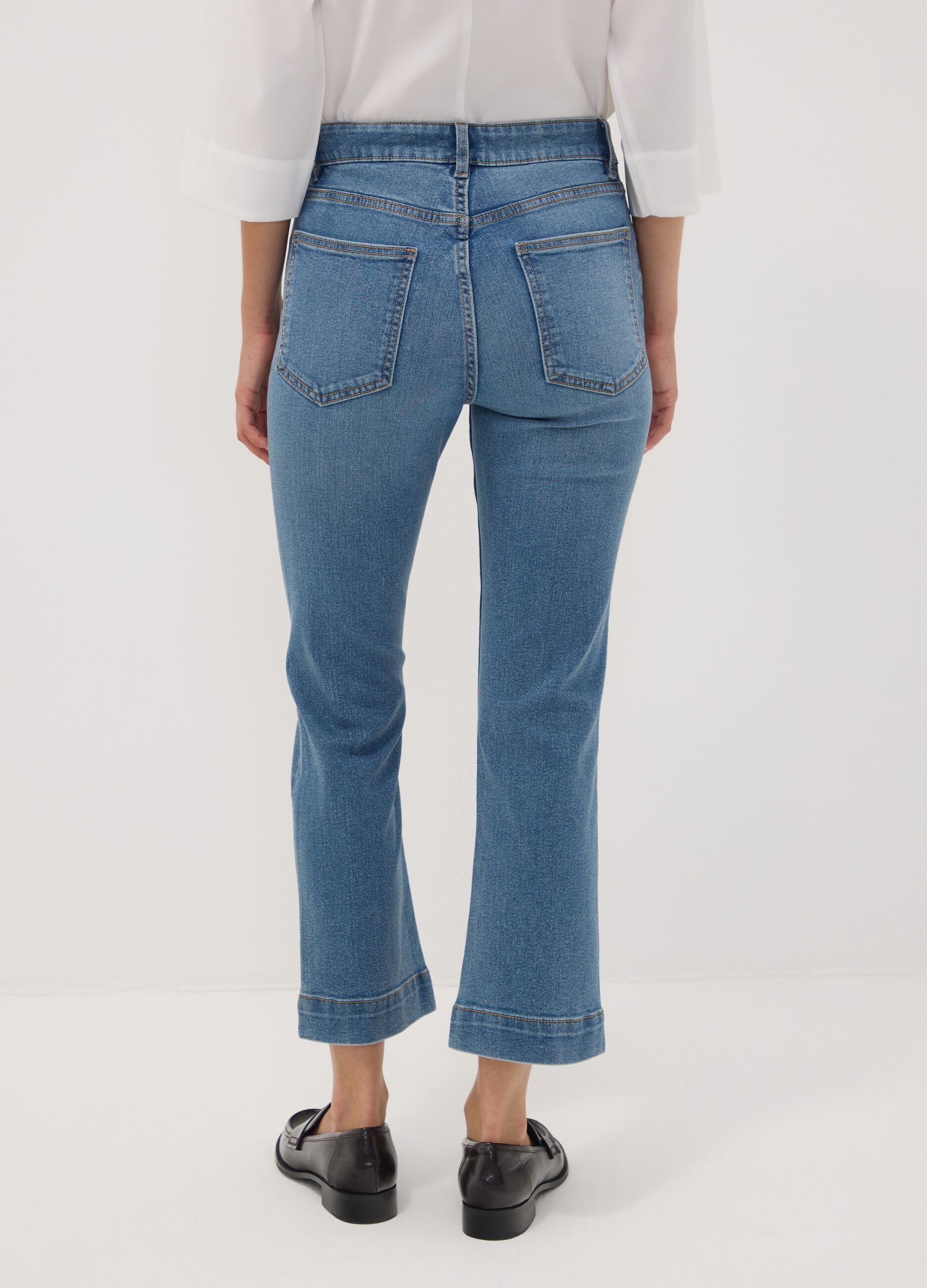 Light blue cropped slim-fit stretch denim jeans in cotton and viscose