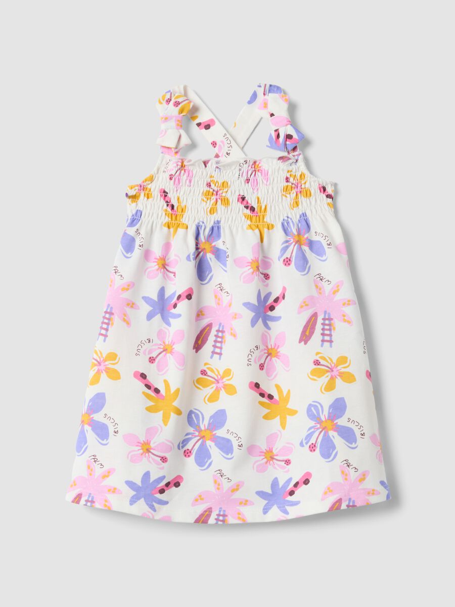 White pure cotton dress with floral print for baby girl_0