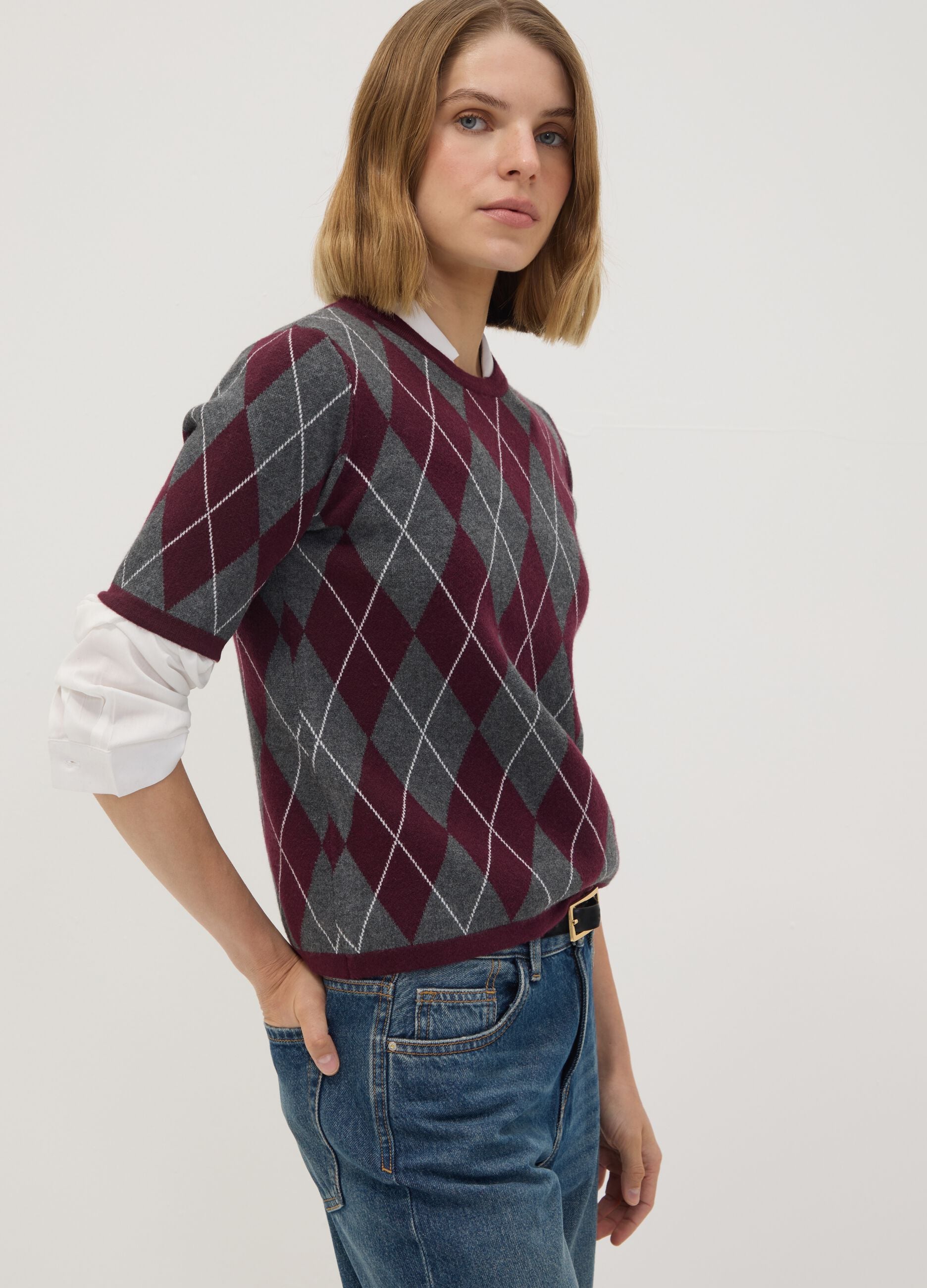 Multicolour argyle crew-neck jumper, regular fit