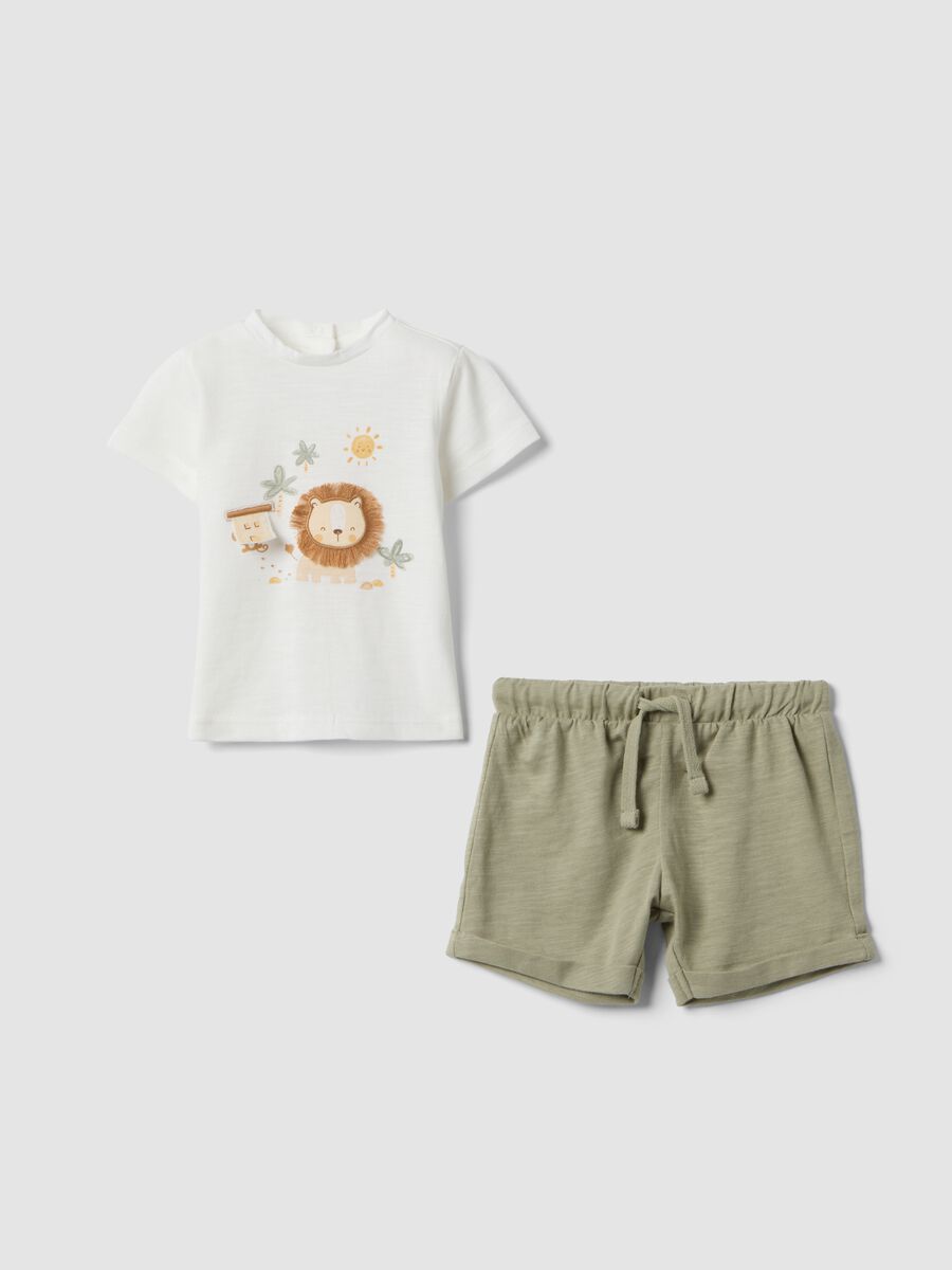 Completo bianco in cotone organico con t-shirt e short_0