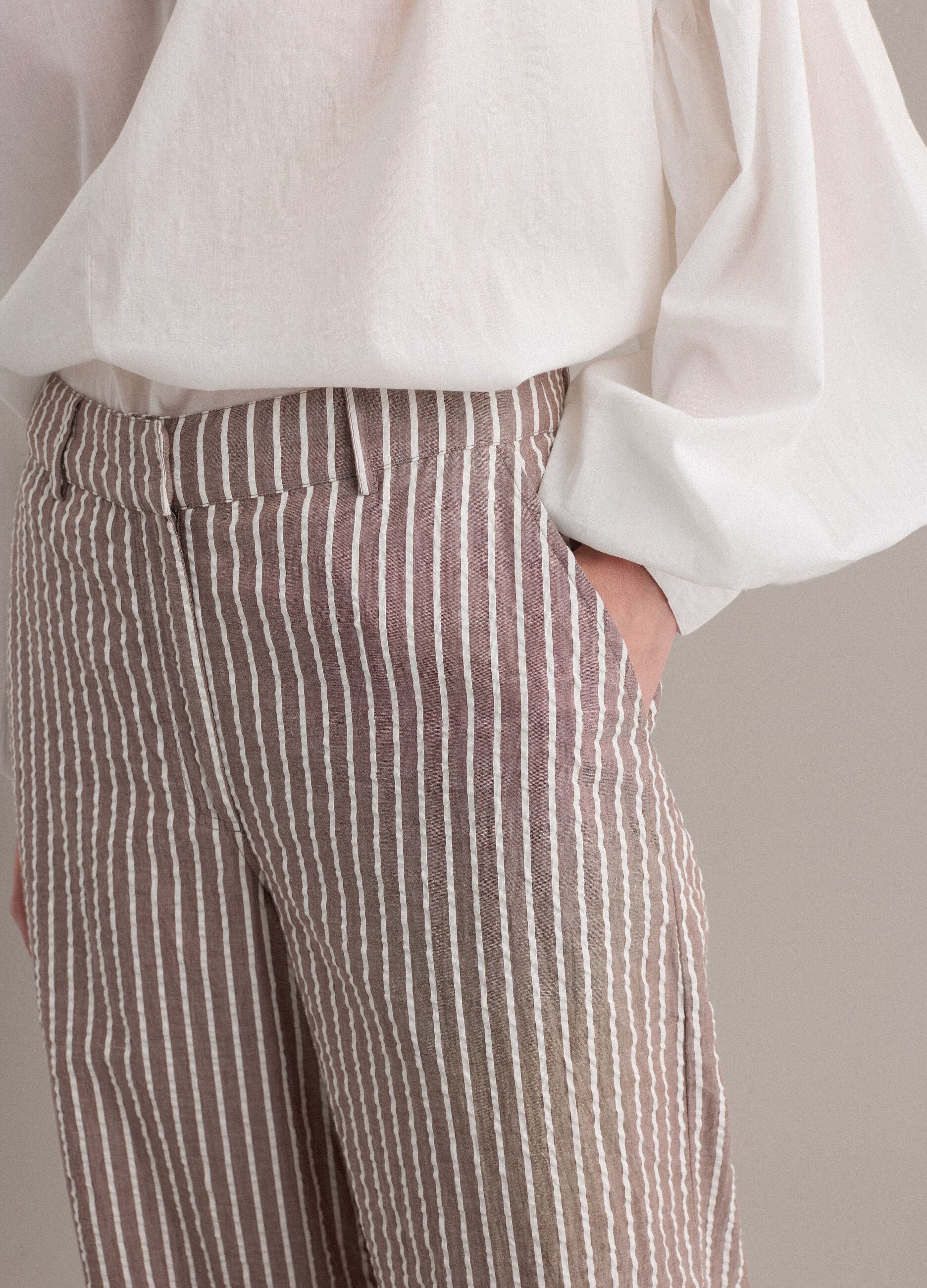 Pure cotton wide-leg chino trousers with multicolour stripes