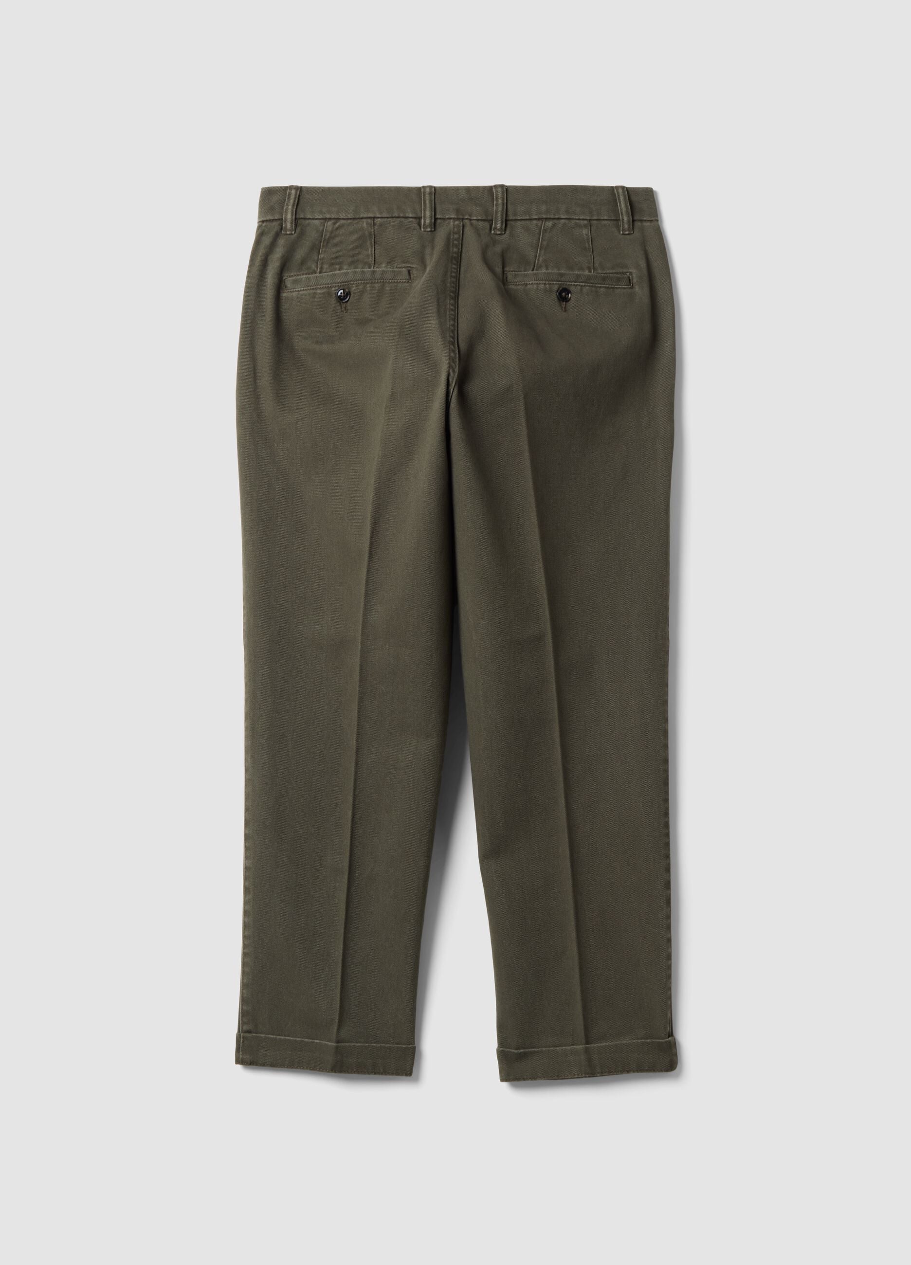 Green pure cotton carrot-fit chino trousers