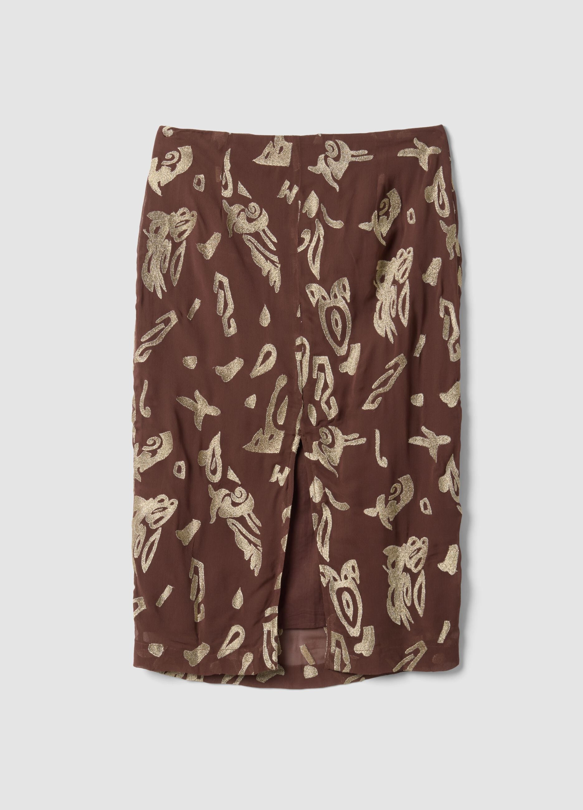 Brown midi skirt in pure viscose with embroidered motif