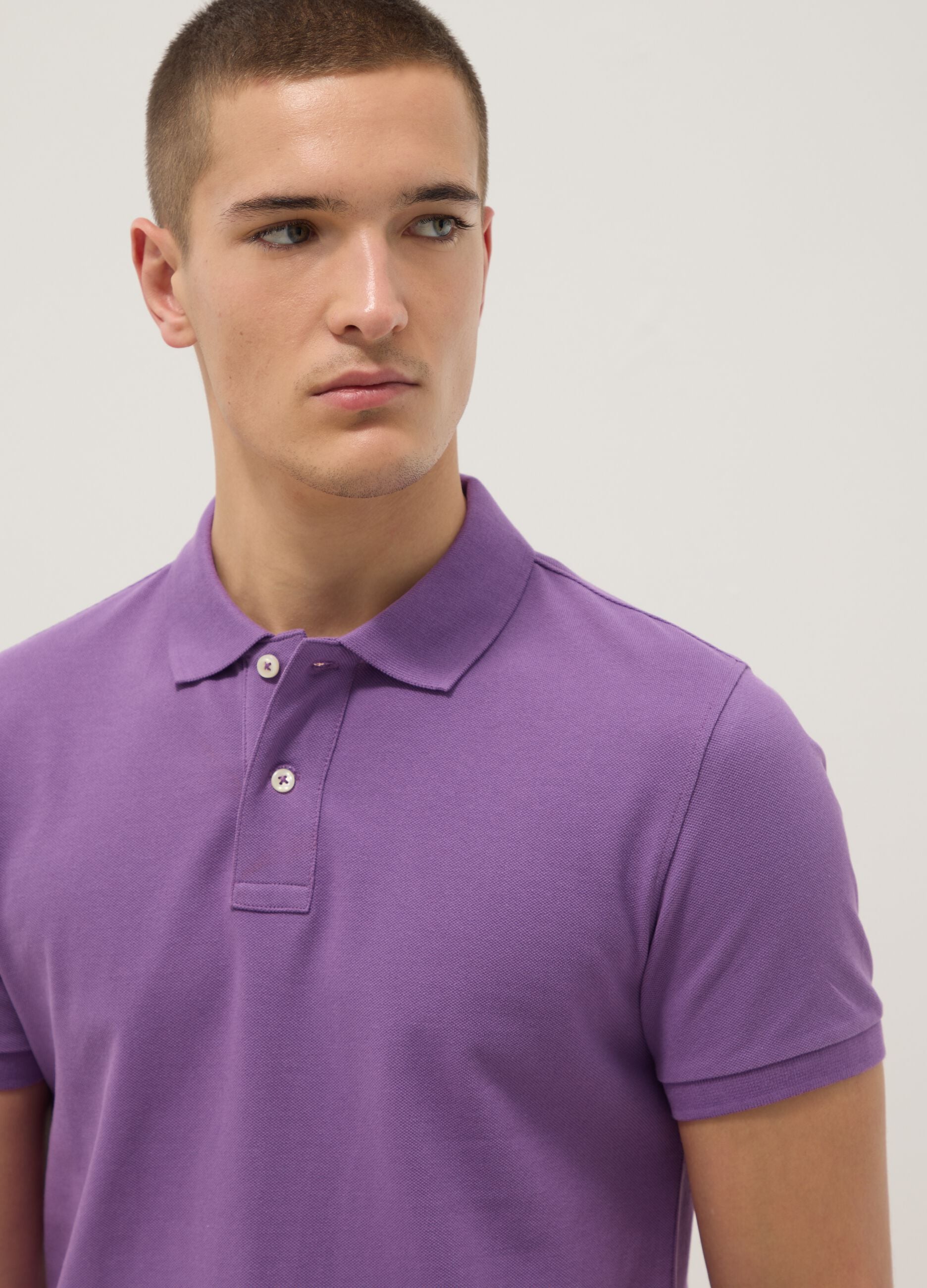 Purple slim fit pure cotton short sleeve polo