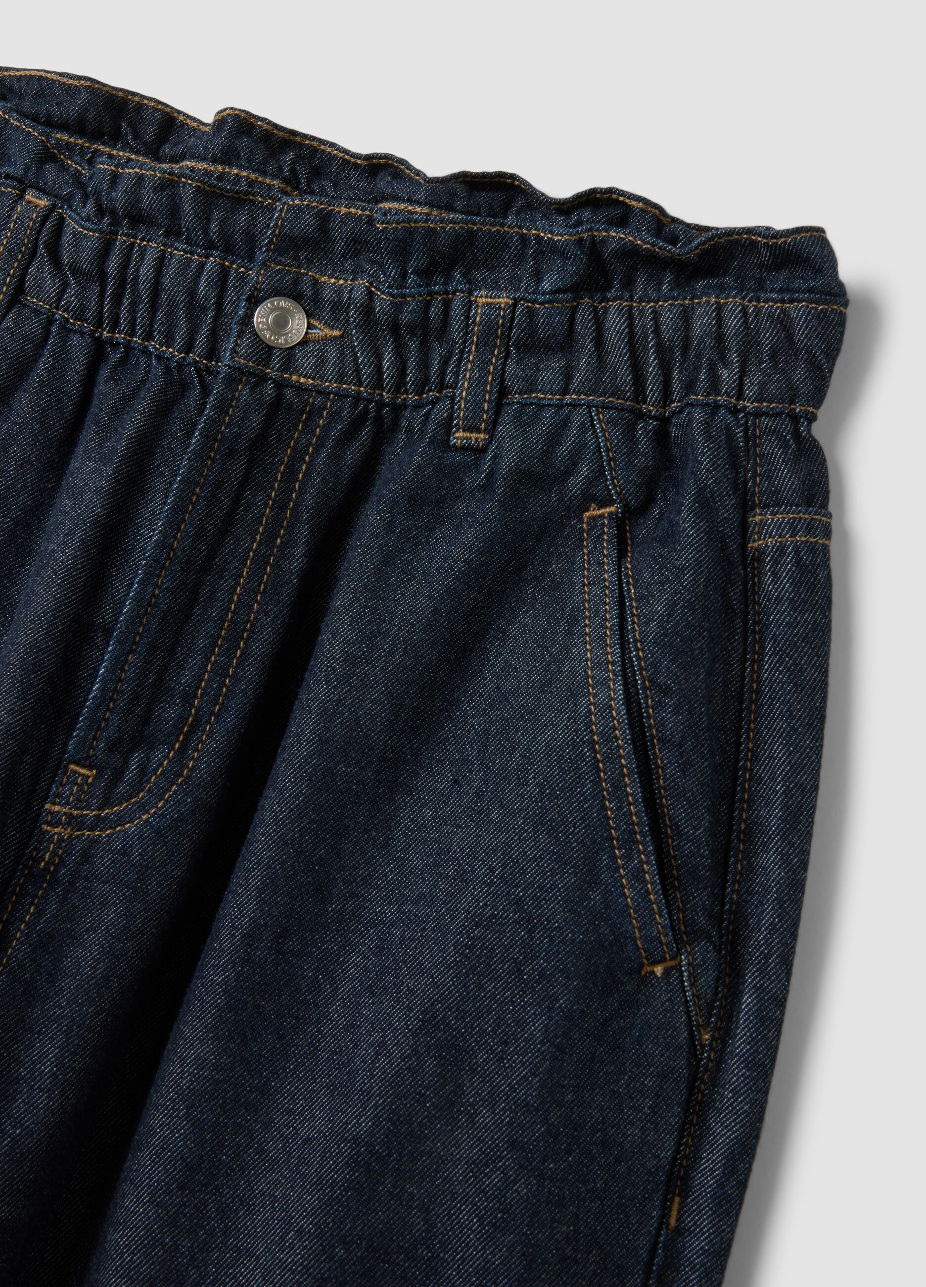 Blue denim baggy-fit pure cotton jeans with paper-bag waist