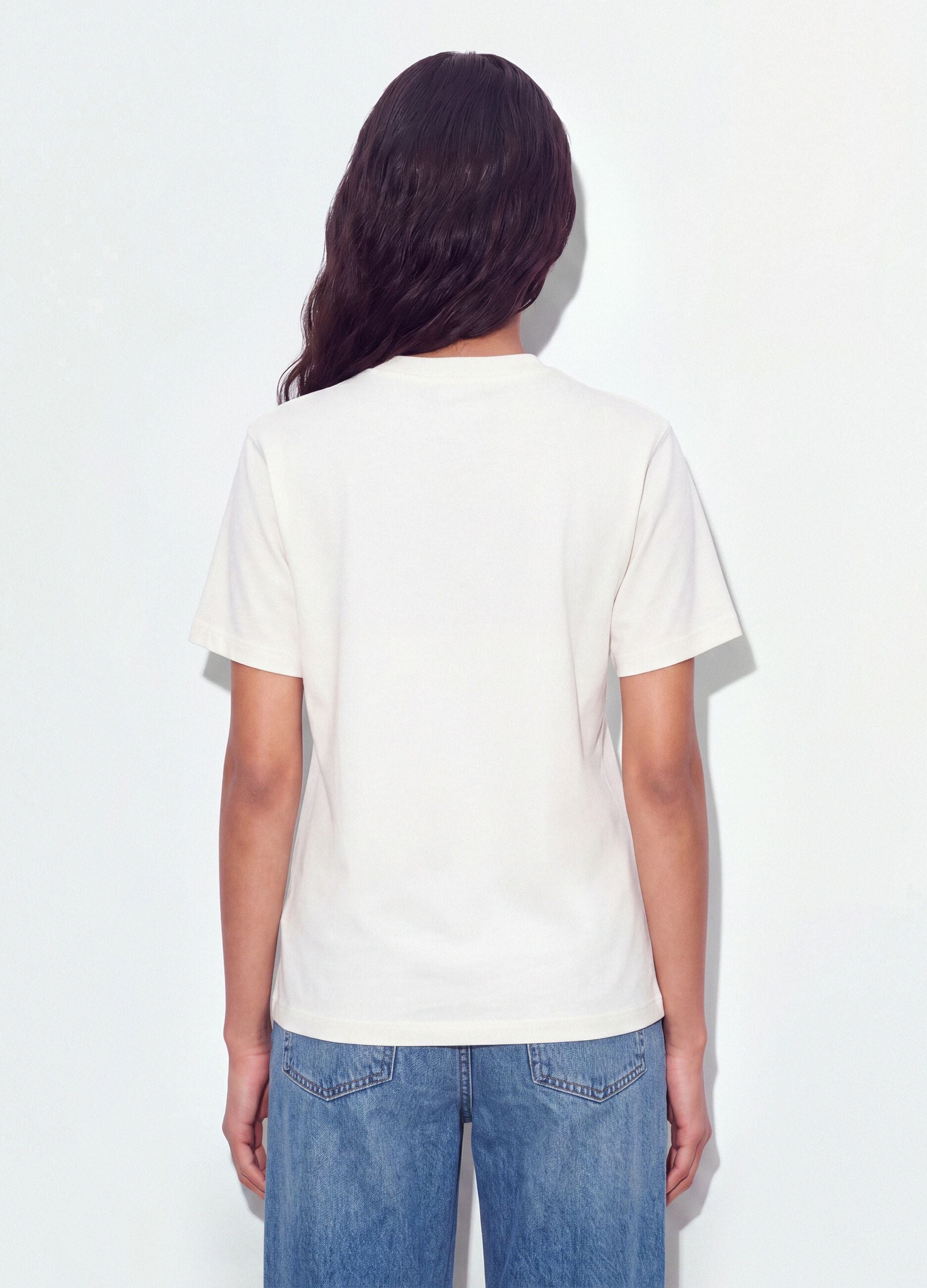 White relaxed-fit pure cotton T-shirt with chest slogan