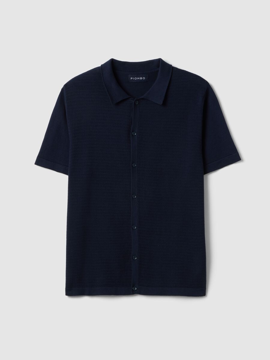 Blue pure cotton polo with buttons, regular fit_4