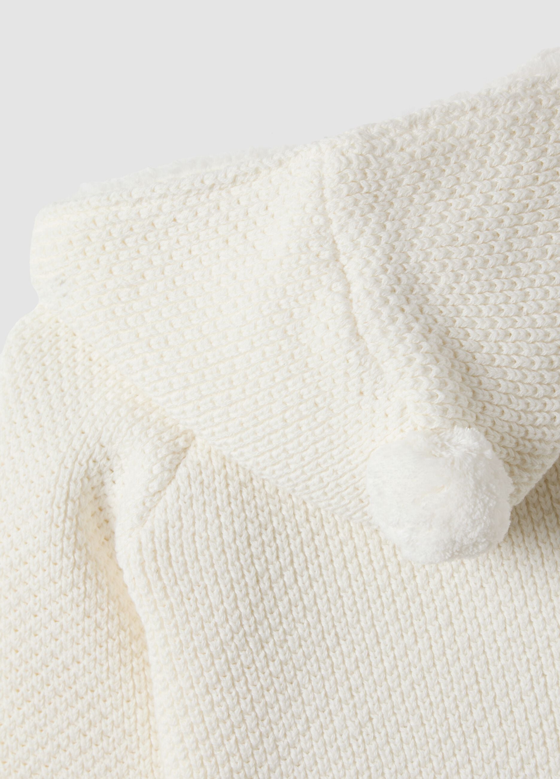 White pure organic cotton hooded jacket with teddy-effect lining