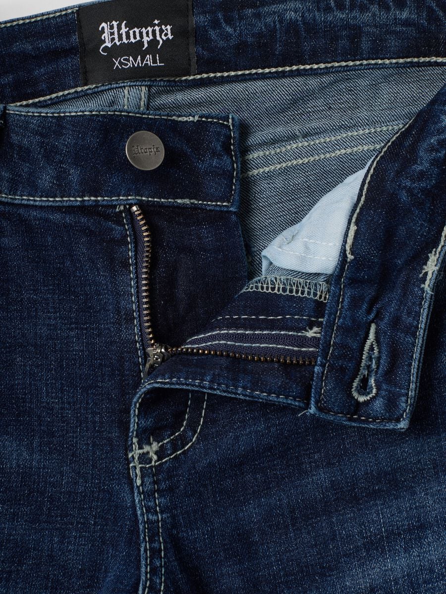 Slim Flare Dark Blue Washed Denim Jeans_7