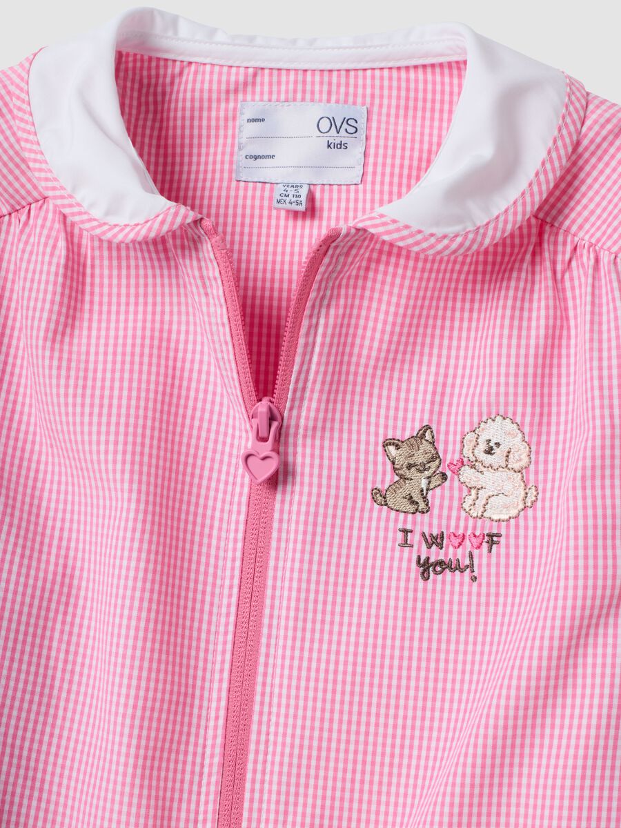 Customisable pink gingham nursery apron with embroidered animals_2