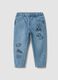 Light blue cotton-viscose blend denim jeans with college-style prints_0