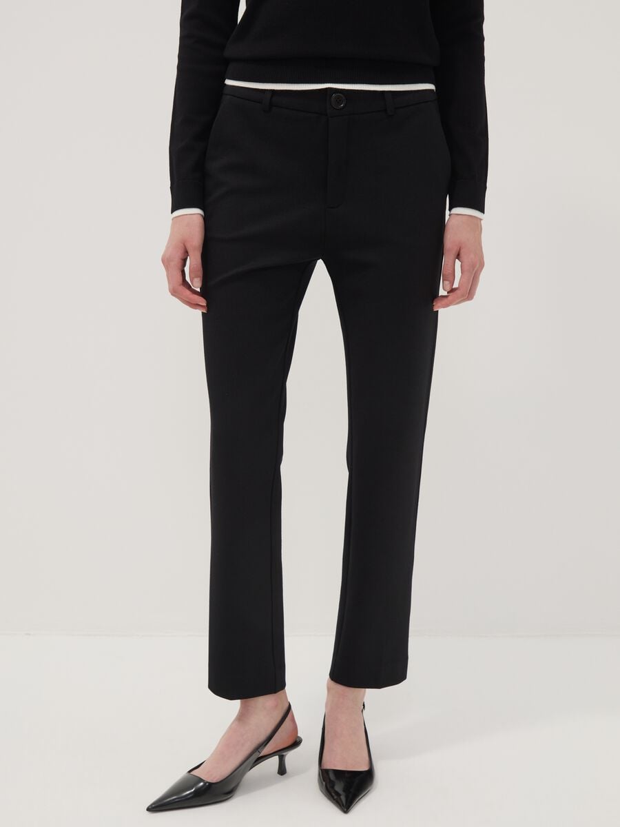 Black stretch viscose trousers_1