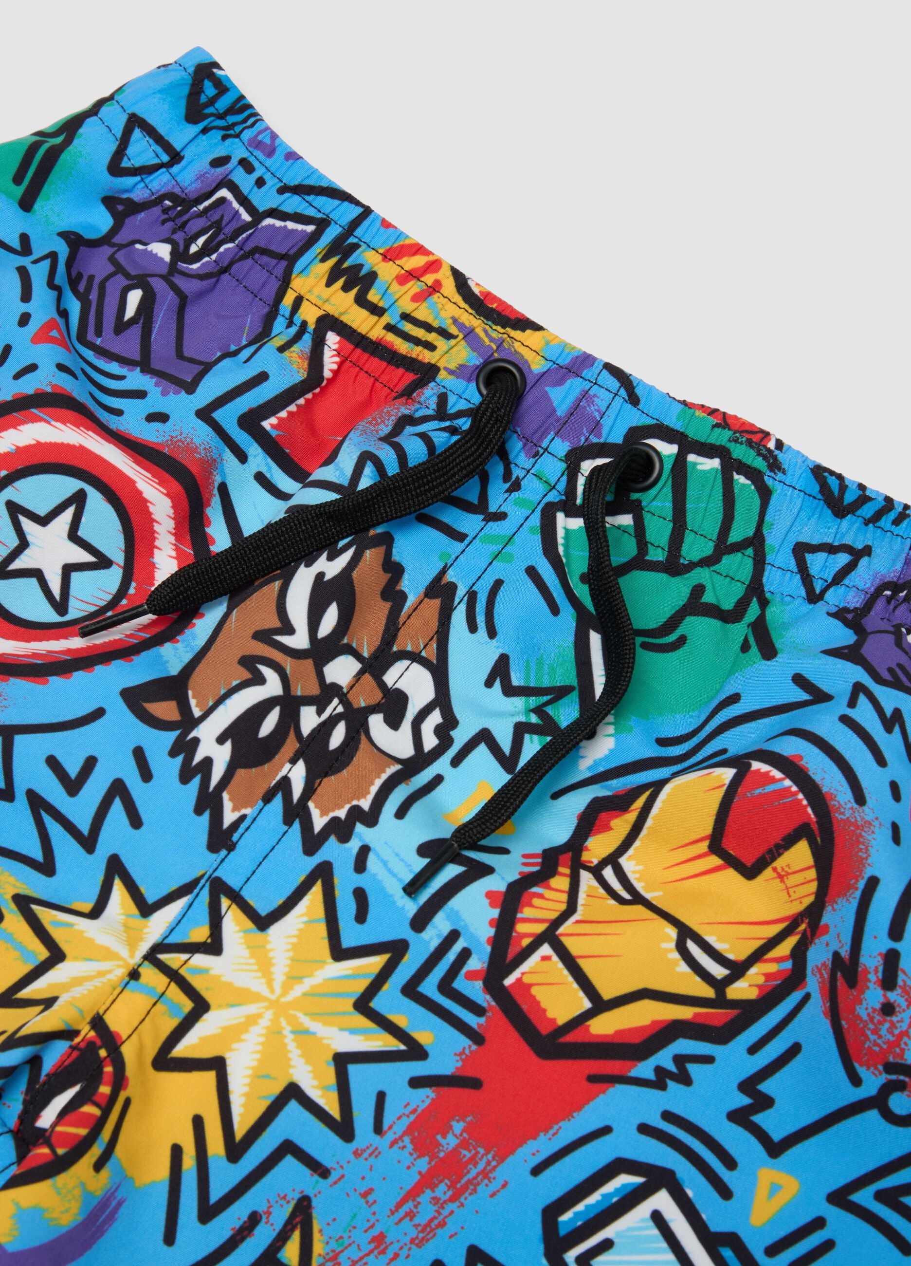 Blue Avengers print swim shorts